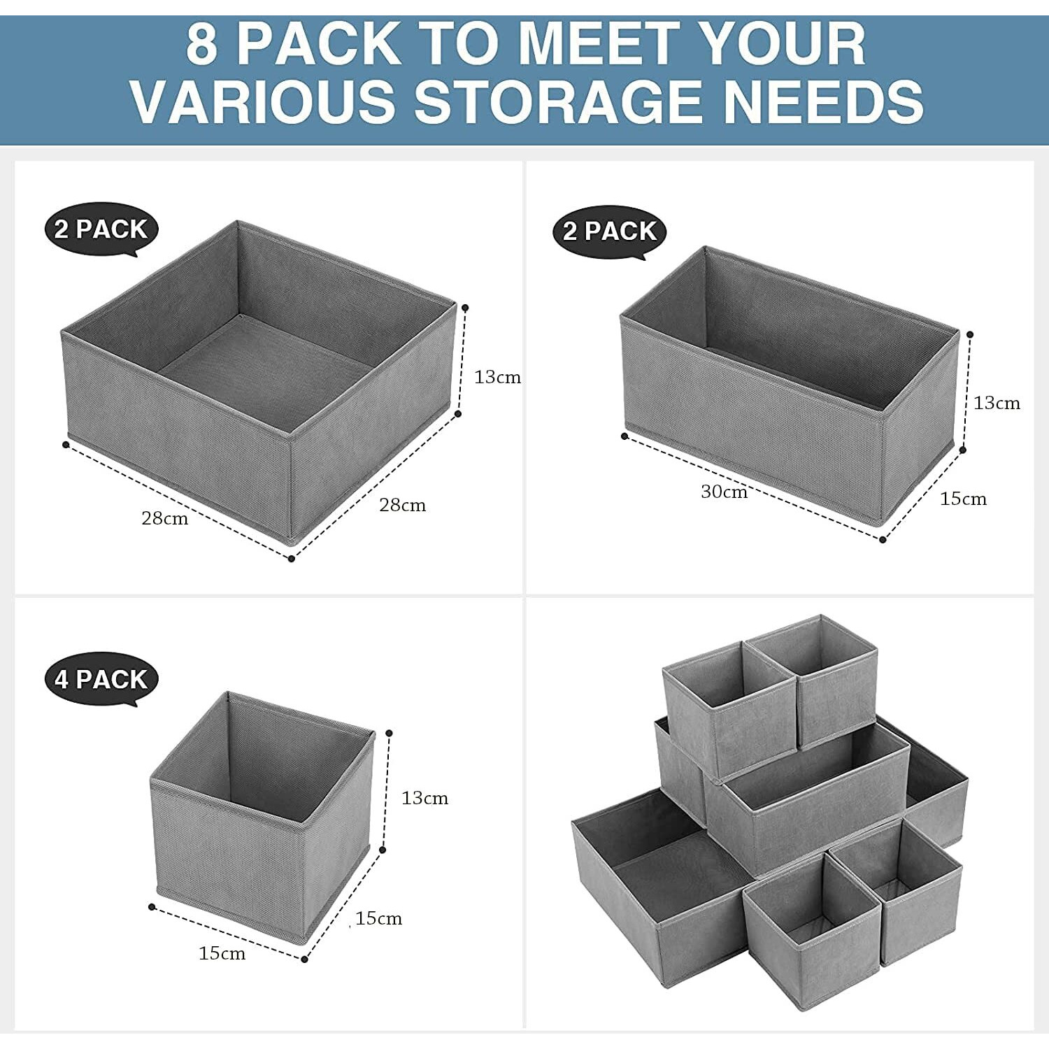 House Of Quirk Polyester Foldable Clothing Storage Box Closet Dresser Drawer Organizer Cube Basket Bins Containers Divider With Drawers For Underwear, Socks, Ties, Scarves, Set Of 8 (Grey), Red