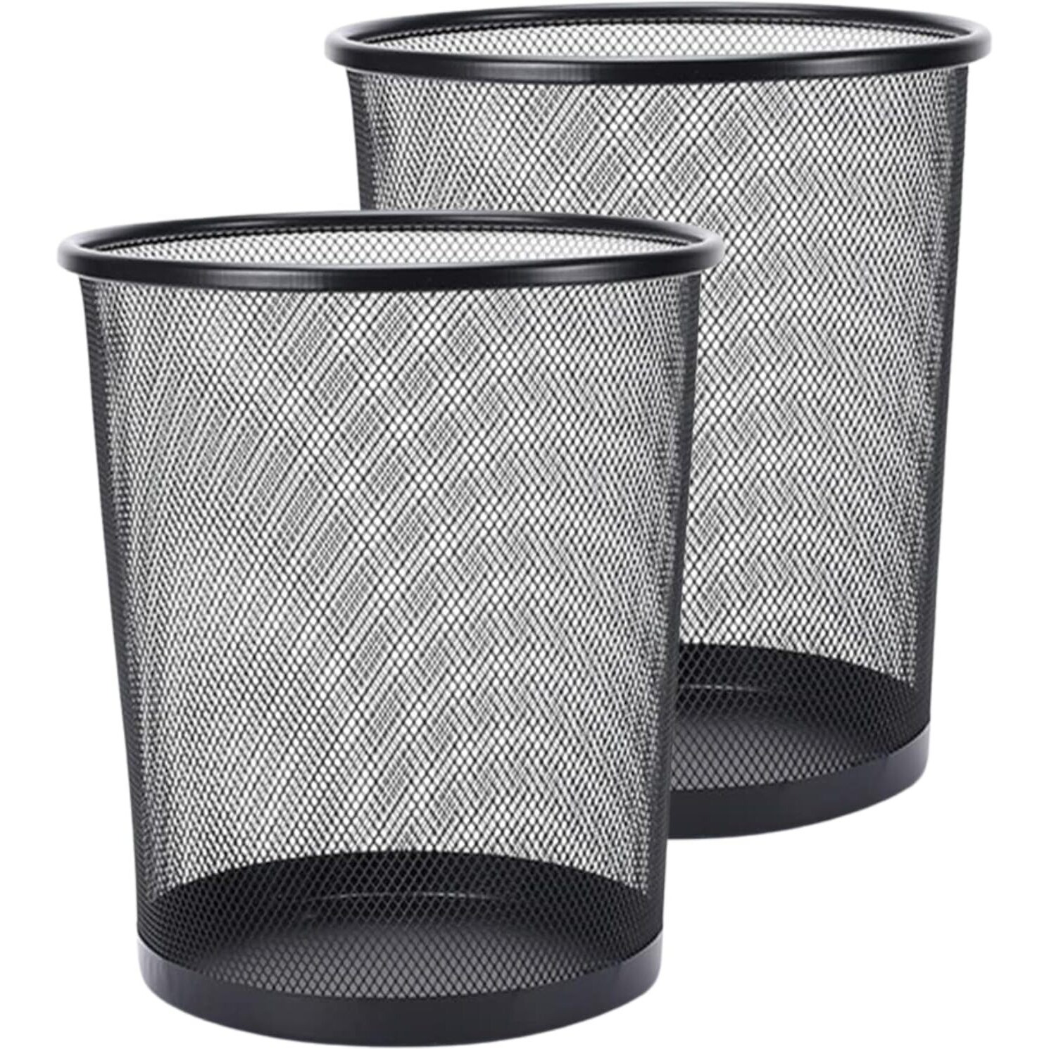 Goodwill Tech Open-Top Cylindrical Metal Mesh Recycling Dustbins- Waste Basket For Home/Office/Coffee Shop/Hotel Non-Toxic - Black (Set Of 2, Medium (13L))