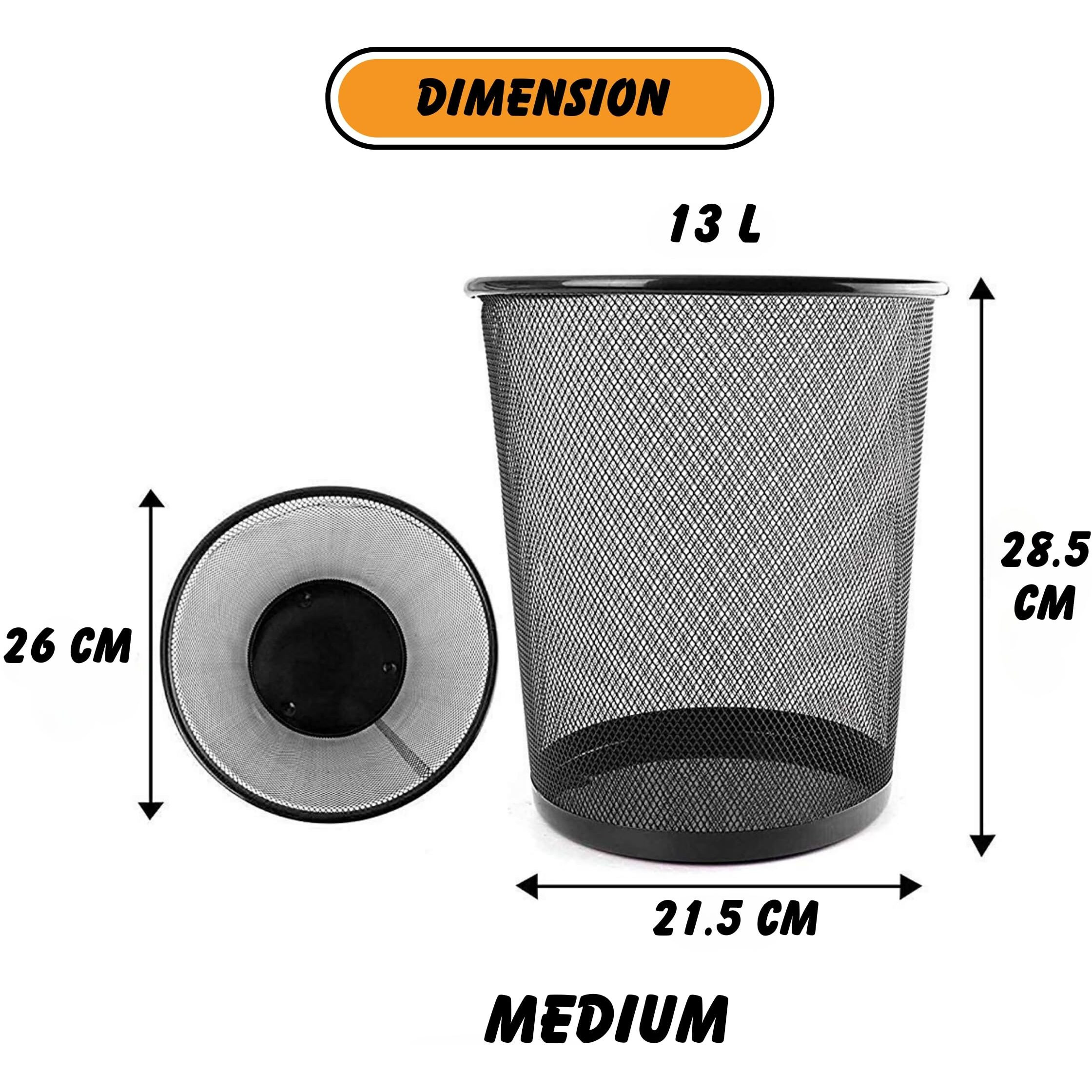 Goodwill Tech Open-Top Cylindrical Metal Mesh Recycling Dustbins- Waste Basket For Home/Office/Coffee Shop/Hotel Non-Toxic - Black (Set Of 2, Medium (13L))