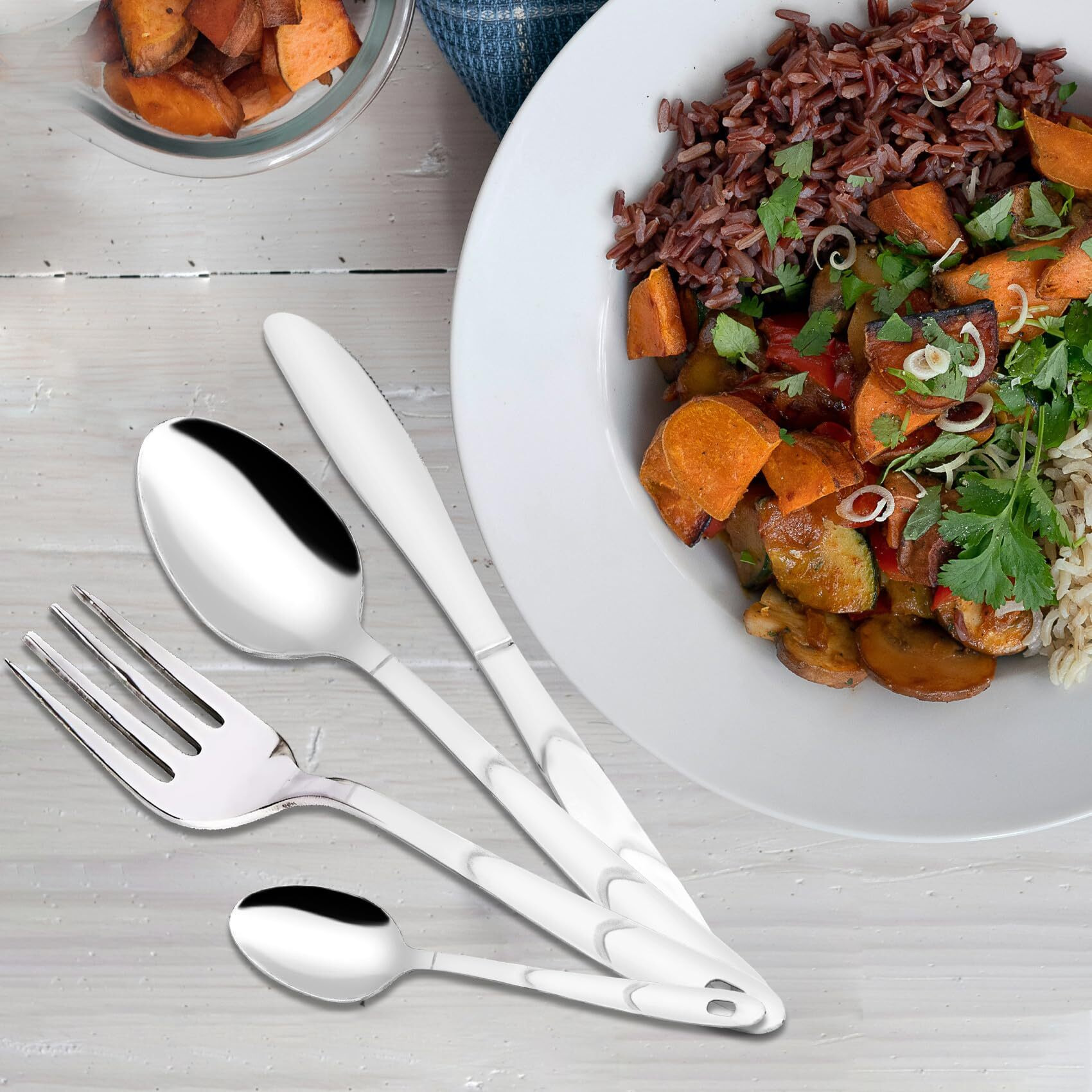 Parage 25 Pieces Creta Stainless Steel Cutlery Set For Home & Kitchen (Contains 6 Table Spoons, 6 Forks, 6 Tea Spoons, 6 Knives, 1 Stand), Spoon Set, Cutlery Set For Dining Table Stylish, Silver