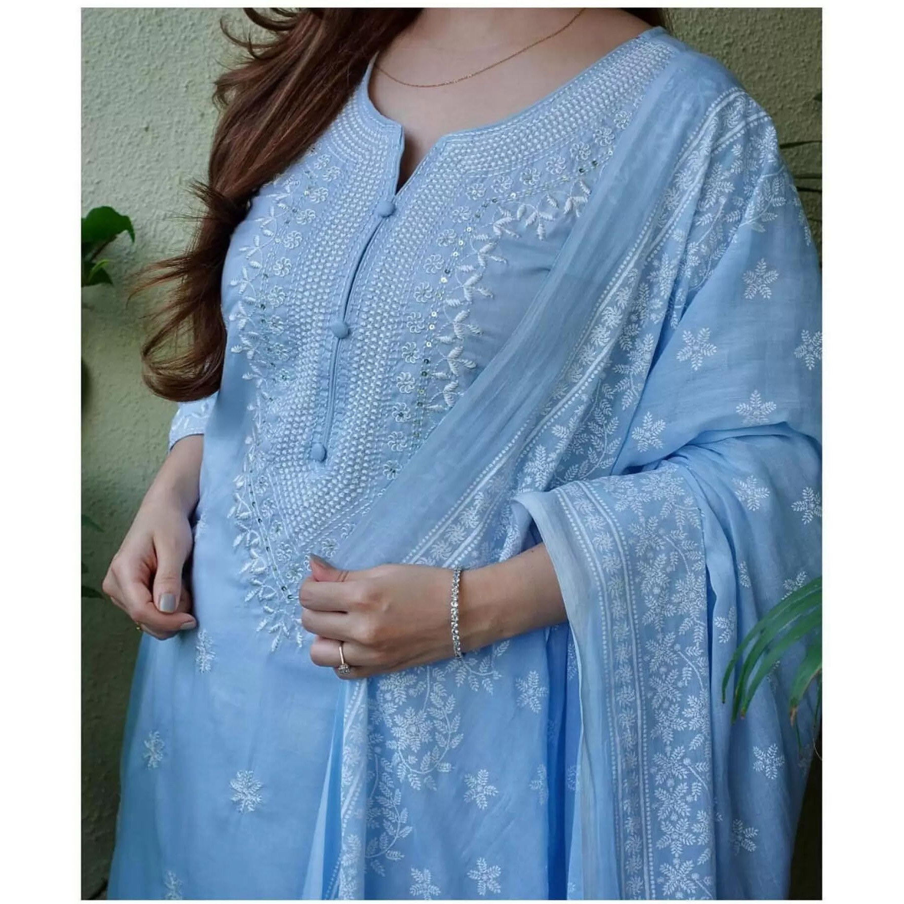 Royal Export Women's Viscose Floral Embroidered Straight Kurta Pant With Dupatta (Rx53_Sky Blue_S)
