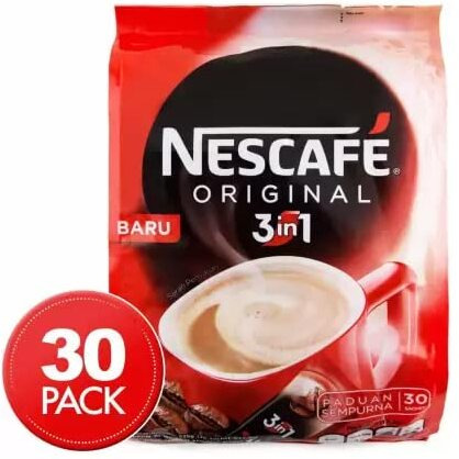Nescafe 3 In 1 Original Soluble Coffee Beverage, 30 Sachets Bag Instant Coffee 525 G Ground