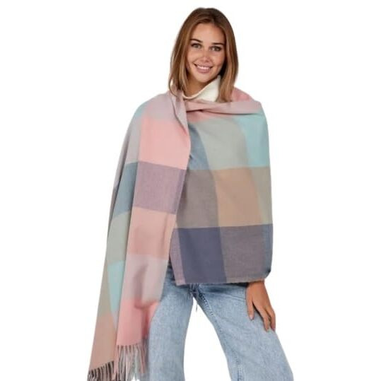 Alexvyan Female Winter Green Multicolor Warm Long Stoles Shawls Long Big Checked Scarves Woolen Women Casual Scarf Soft Wrap For Casual Formal Occassions- 200Cm*70Cm