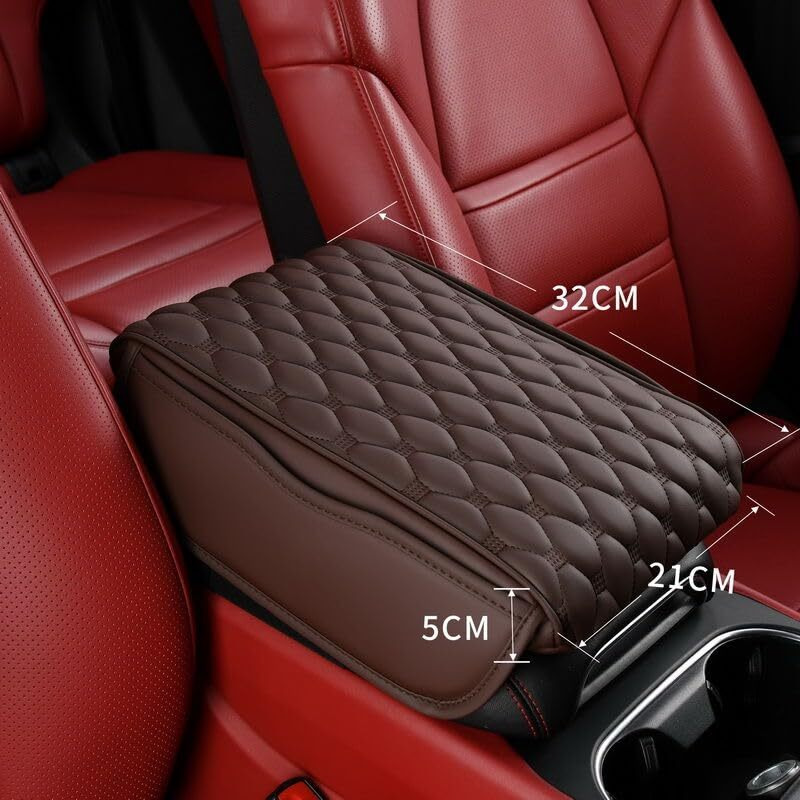 Automaze Center Console Arm-Rest Cover Pad With Side Pockets, Universal Fit For Suv's, Car Armrest Seat Box Cover, Leather Auto Armrest Cover (Coffee)