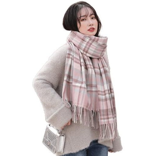Frackson Pink Check With Line Winter Stole Warm Long Stoles Shawls Long Big Checked Scarves Woolen Women Casual Scarf Soft Wrap For Casual Formal Occassions- 200Cm*70Cm