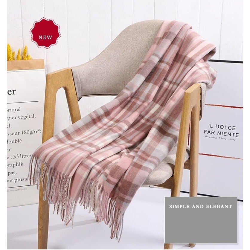 Frackson Pink Check With Line Winter Stole Warm Long Stoles Shawls Long Big Checked Scarves Woolen Women Casual Scarf Soft Wrap For Casual Formal Occassions- 200Cm*70Cm