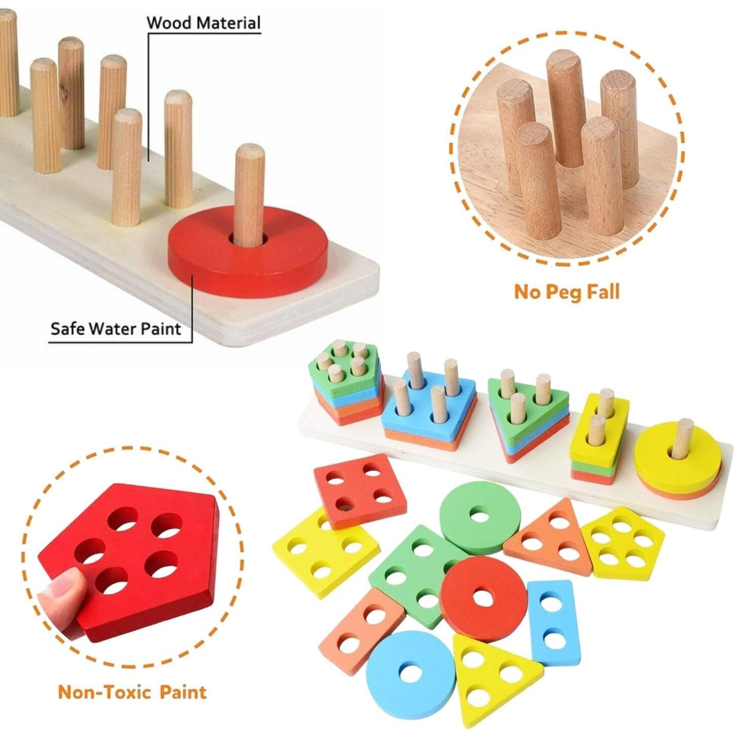 Shinetoy Entertain Kids Wooden Sorting & Stackable Blocks Toys For 1 2 3 Year Old, Montessori Toys For Toddlers, Preschool Educational Color Shape Learning Toy Gift For Kids Girls Boys, 21 Pcs