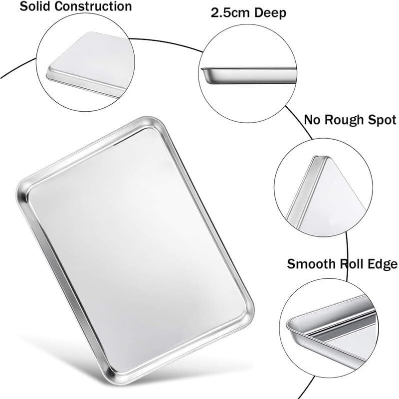 Bmado Homefull Baking Tray Stainless Steel Oven Tray Medium Cookie Tray Pan For Baking Cooking Serving - 29 X 22 X 2.5 Cm, Tea Tray & Serving Trays For Kitchen, Rectangul