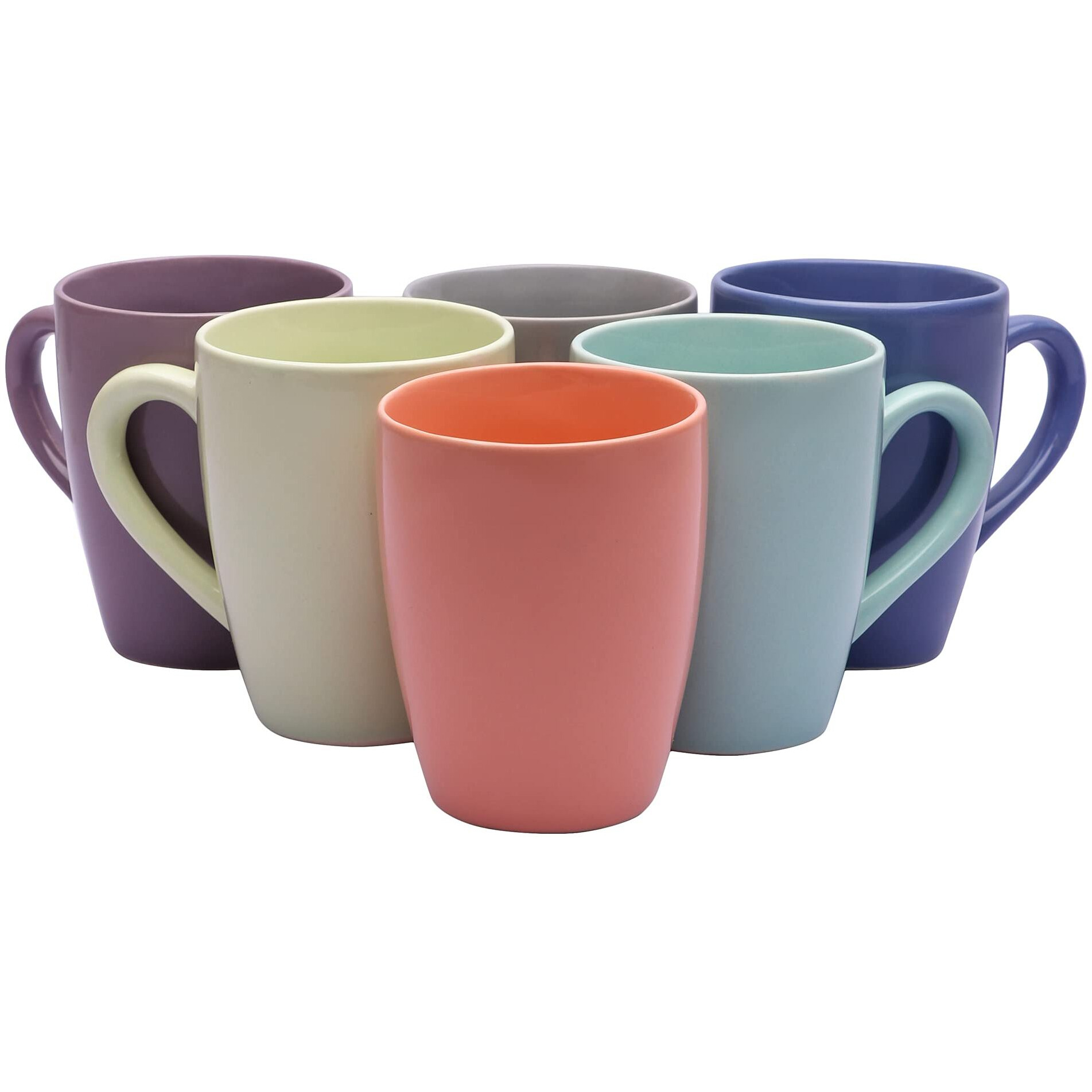 Anwaliya Fauna Tapered Ceramic Coffee Mugs, 250 Ml, Set Of 6, Pastel Assorted Color (Color May Vary)