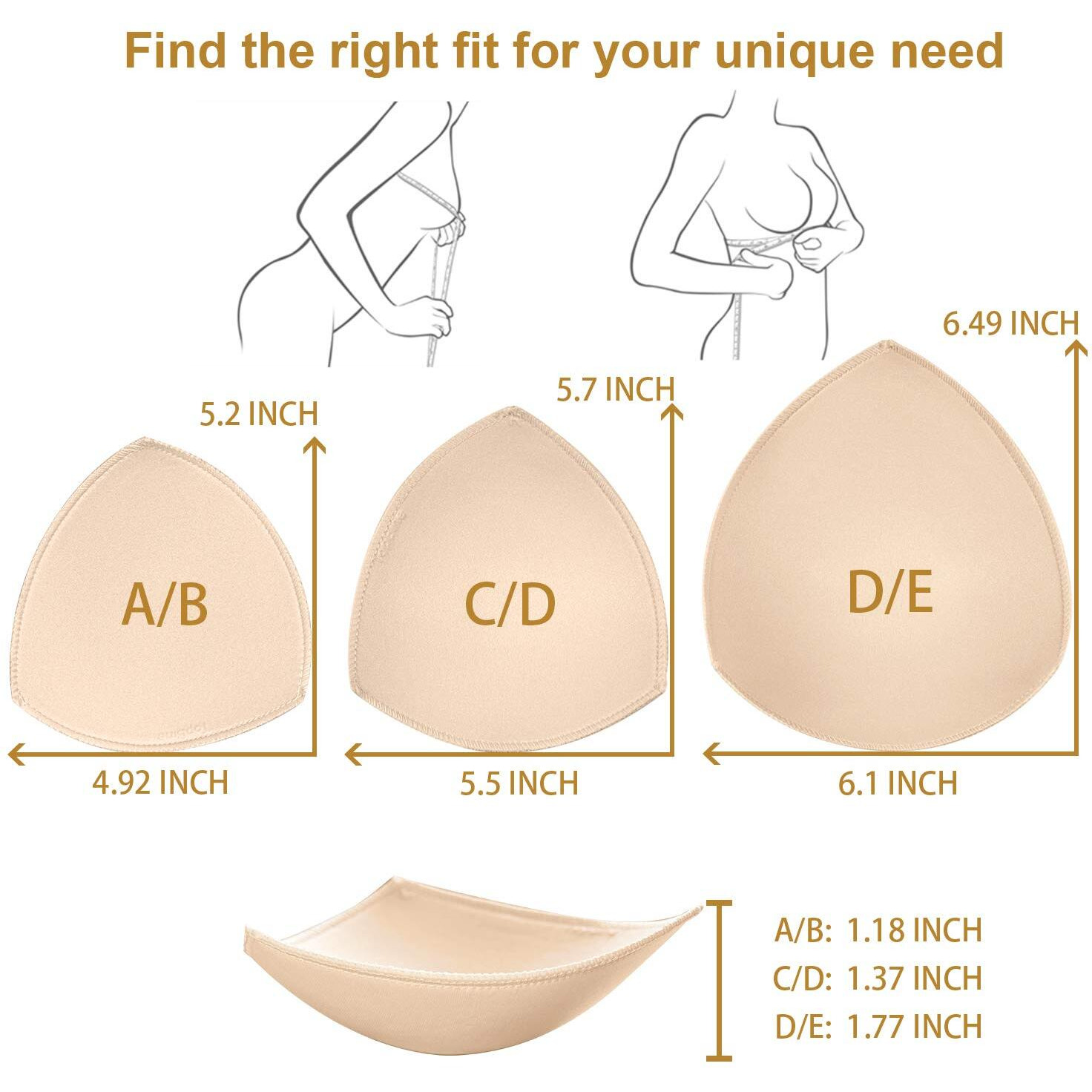 Topbine Bra Pads Inserts Women's Sports Cups Bra Replacement Insert For Bikini Swimsuit, 2 Pairs B/C Beige, A/B/C/D