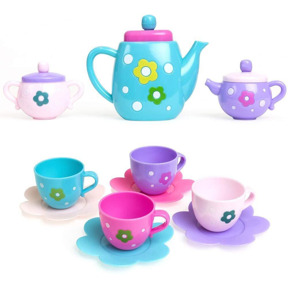 Super Toy Plastic Tea Party Pretend Play Kitchen Set With Food Toy For Kids Including Dessert Carrying Case Tea Set For Girls Birthday Toddler Gifts Age 3-12, Multicolor