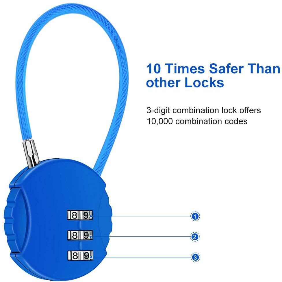 Hasthip 2Pcs Luggage Number Lock, Combination Lock Padlock 3 Digit Outdoor Waterproof Padlock For School Gym Locker, Sports Locker, Fence, Toolbox, Gate, Case, Hasp Storage (Black&Blue)