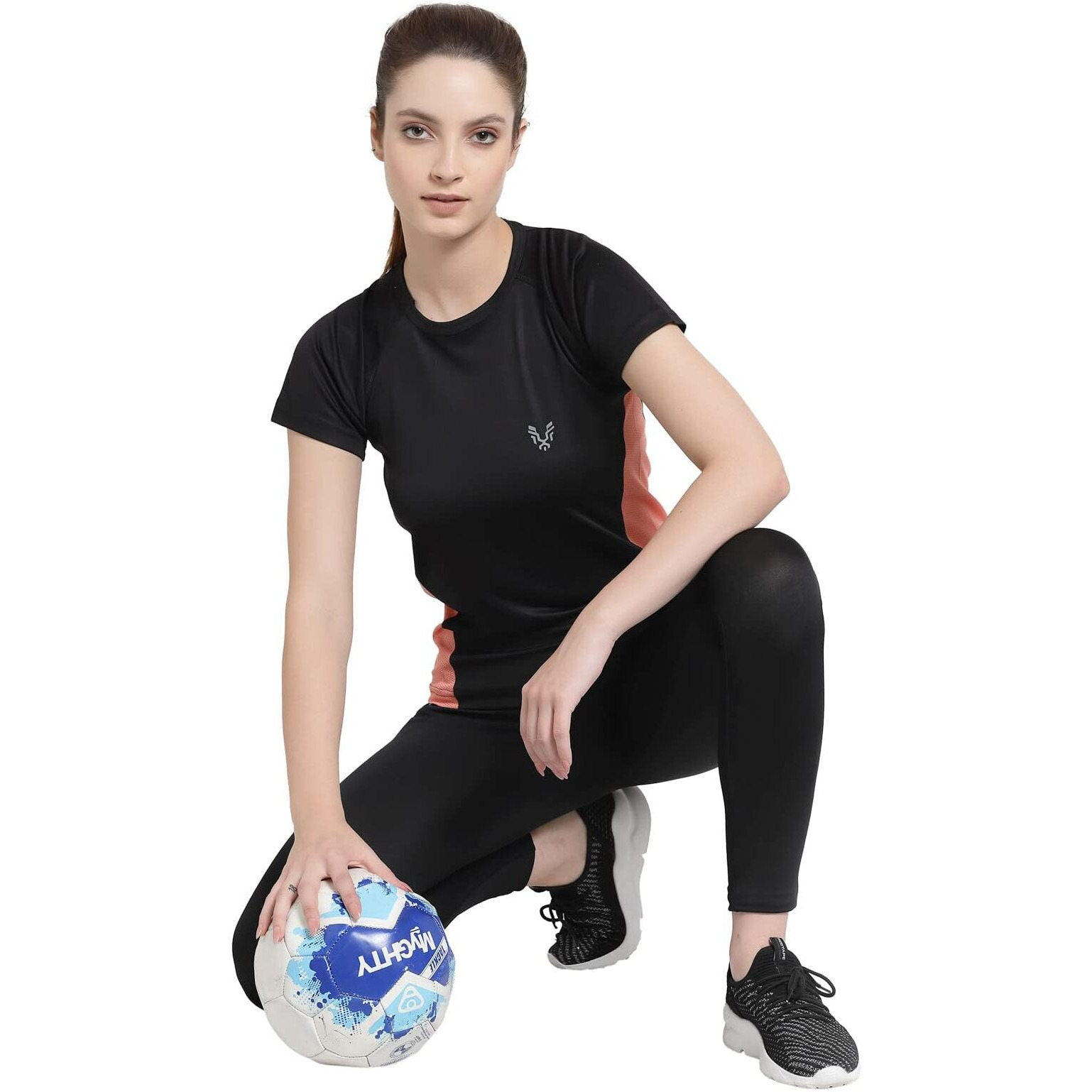 Uzarus Polyester Womens Dry Fit Workout Top Sports Gym Regular Fit T-Shirt (Black, M)