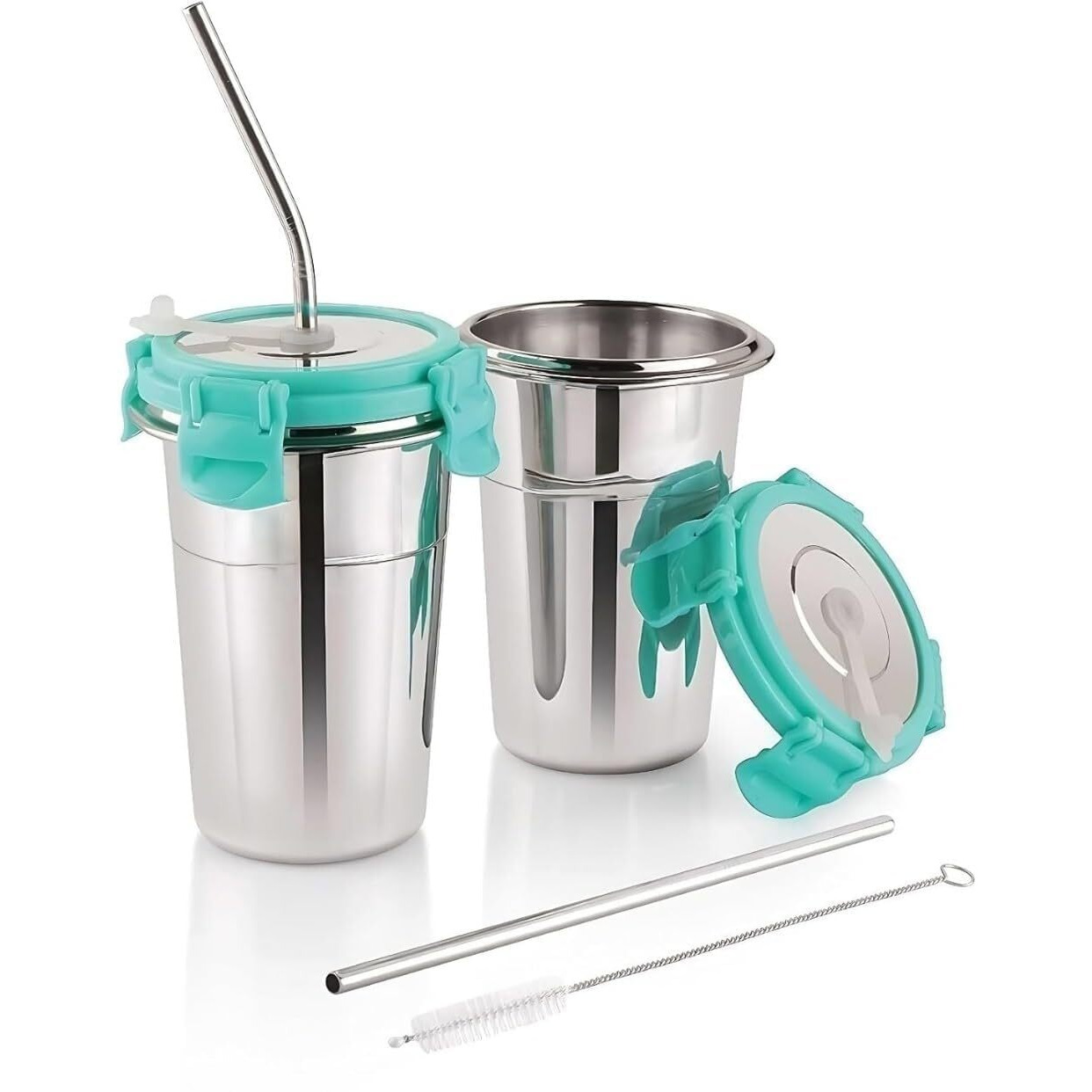 Zipsome Steel Coffee Mug With Straw Clean Brush, Travel Sippers Tumbler Mug With Straw And Lid 400Ml Tea/Coffee Mug, Drinking Glass, Glass Sipper, Mason Jar, Can Sipper, Milk Mug, Juice Cup 1 Piece