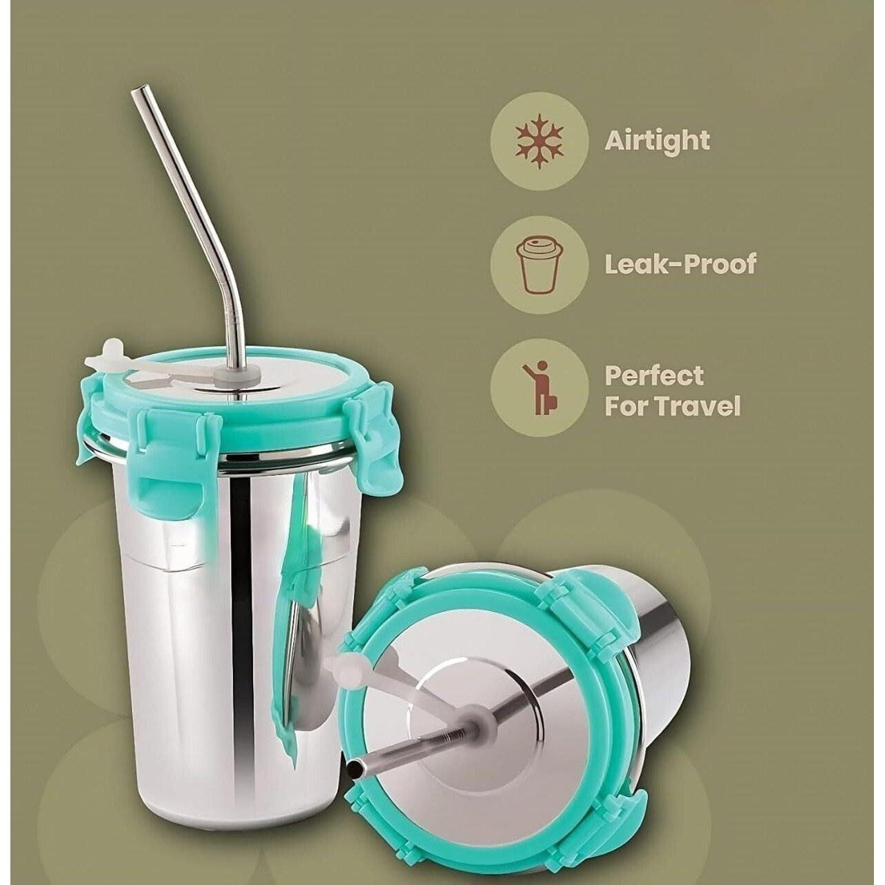Zipsome Steel Coffee Mug With Straw Clean Brush, Travel Sippers Tumbler Mug With Straw And Lid 400Ml Tea/Coffee Mug, Drinking Glass, Glass Sipper, Mason Jar, Can Sipper, Milk Mug, Juice Cup 1 Piece