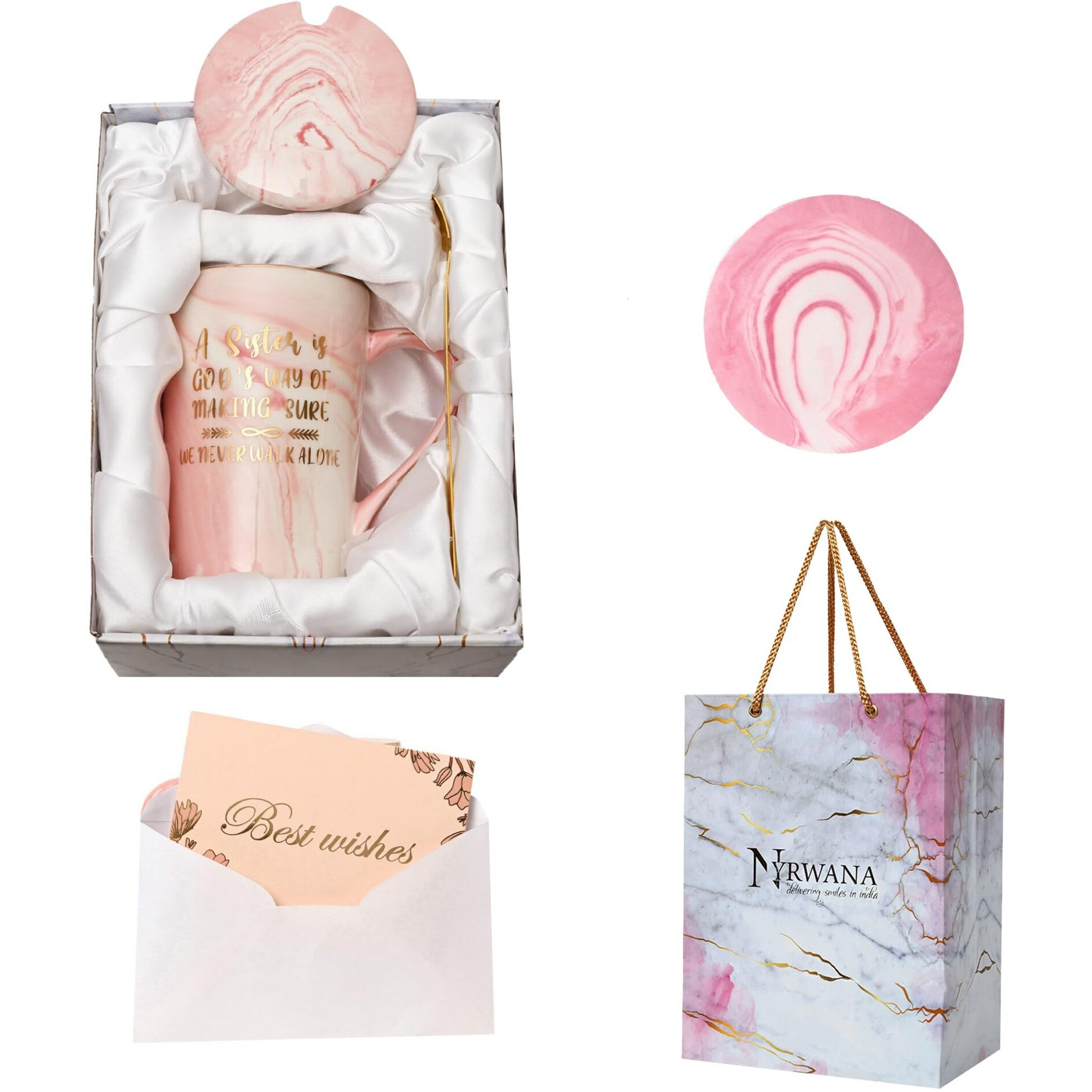 Nyrwana Coffee Mug, Birthday Gift For Sister, Gift For Women Birthday Special, Mugs For Gift, Ceramic Mug, Coffee Mug With Lid, Birthday Gift For Girls, Mug With Spoon & Gift Box (400Ml - Pink)