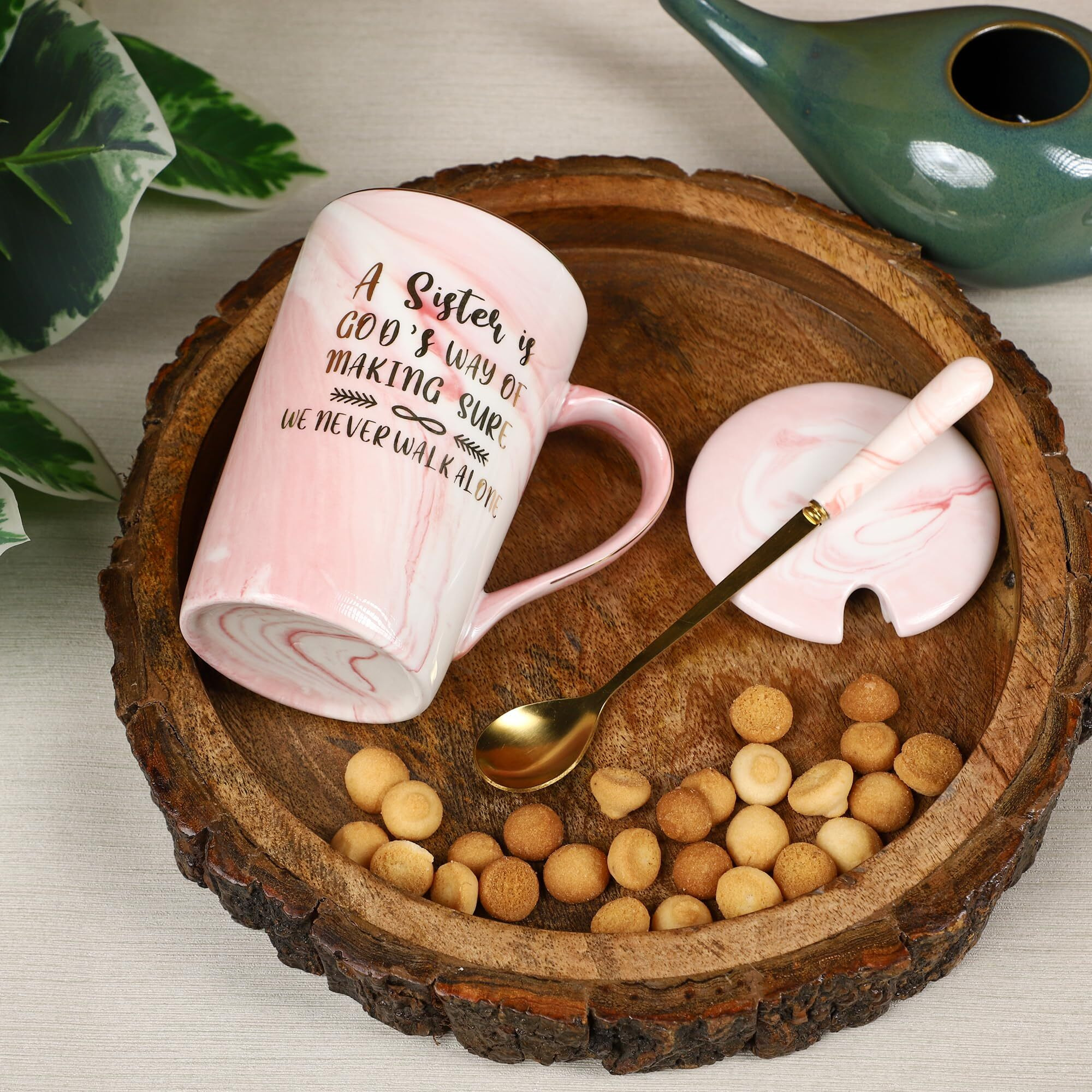 Nyrwana Coffee Mug, Birthday Gift For Sister, Gift For Women Birthday Special, Mugs For Gift, Ceramic Mug, Coffee Mug With Lid, Birthday Gift For Girls, Mug With Spoon & Gift Box (400Ml - Pink)