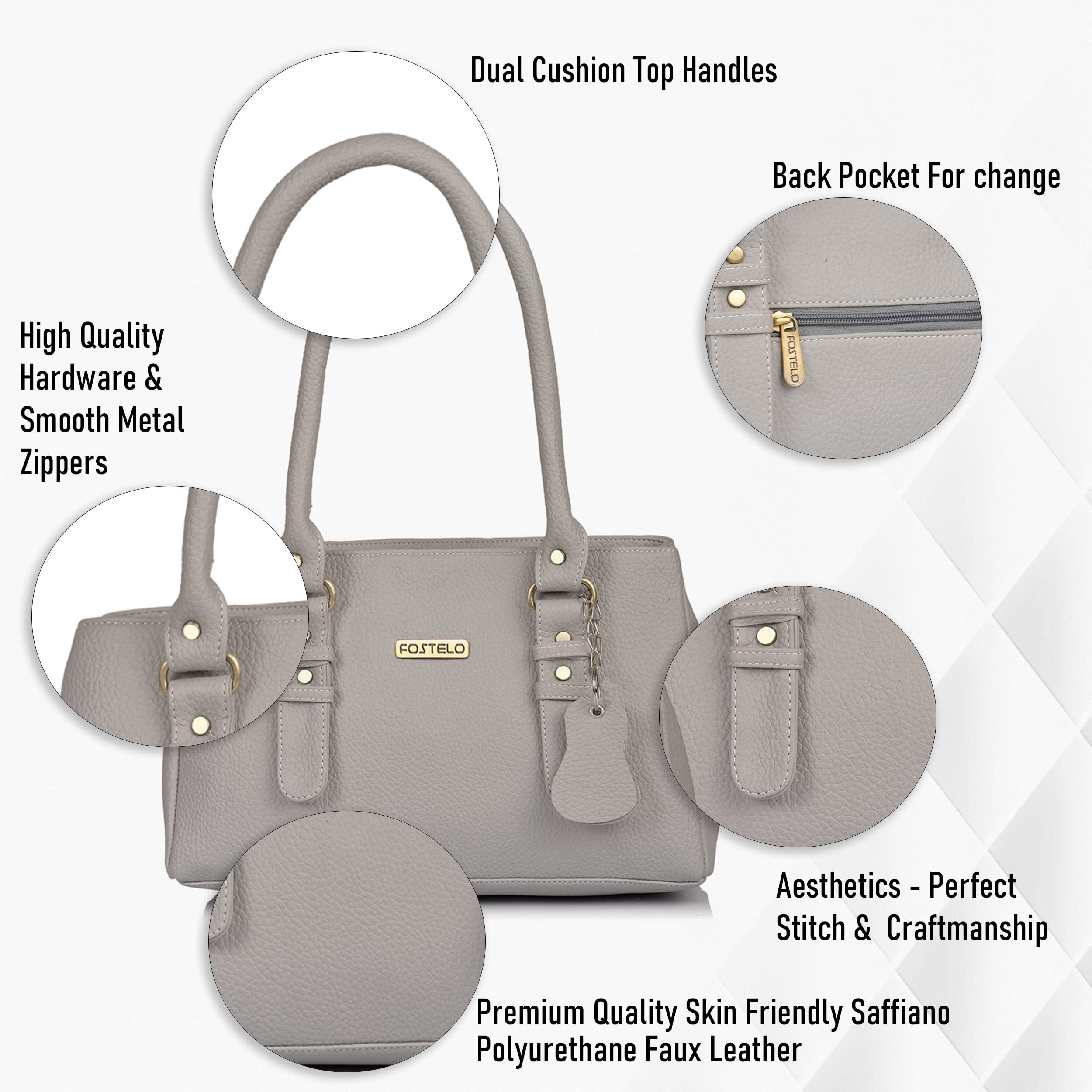 Fostelo Women's Vegan Leather Westside Handbag Shoulder Hobo Bag Ladies Purse (Grey) (Large)