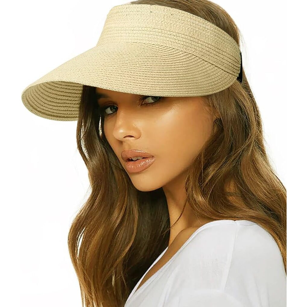 Palay Straw Hat Sun Hats For Women Wide Brim Beach Hat For Women Uv Protection Cap Travel Hat For Women Summer Packable Sun Visor Hat - Beige, Free Size