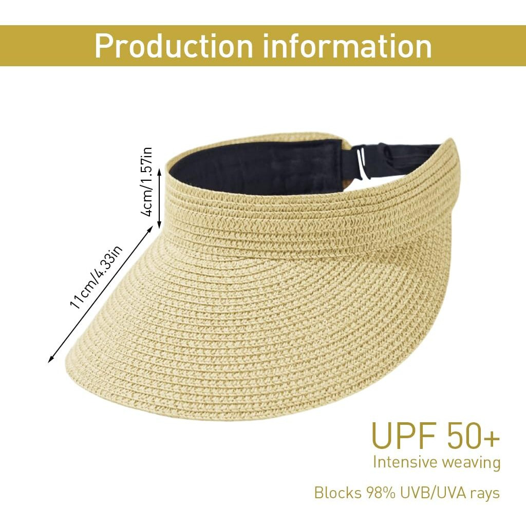 Palay Straw Hat Sun Hats For Women Wide Brim Beach Hat For Women Uv Protection Cap Travel Hat For Women Summer Packable Sun Visor Hat - Beige, Free Size