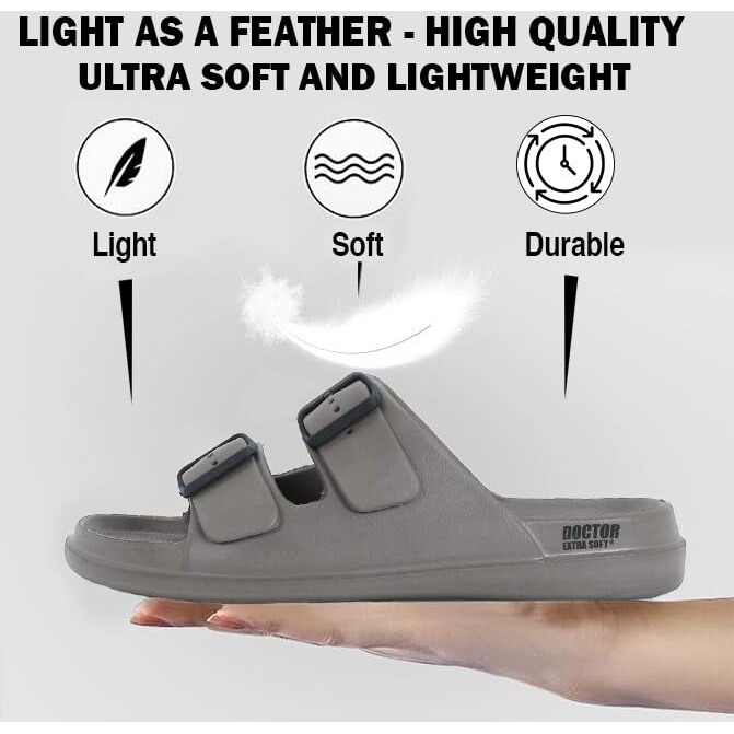 Doctor Extra Soft Men's Classic Cushion Sliders/Slippers With Adjustable Buckle Strap For Adult|Comfortable&Lightweight |Stylish&Anti-Skid| Waterproof&Everyday Flip Flops For Gents/Boys D-505,Coffee