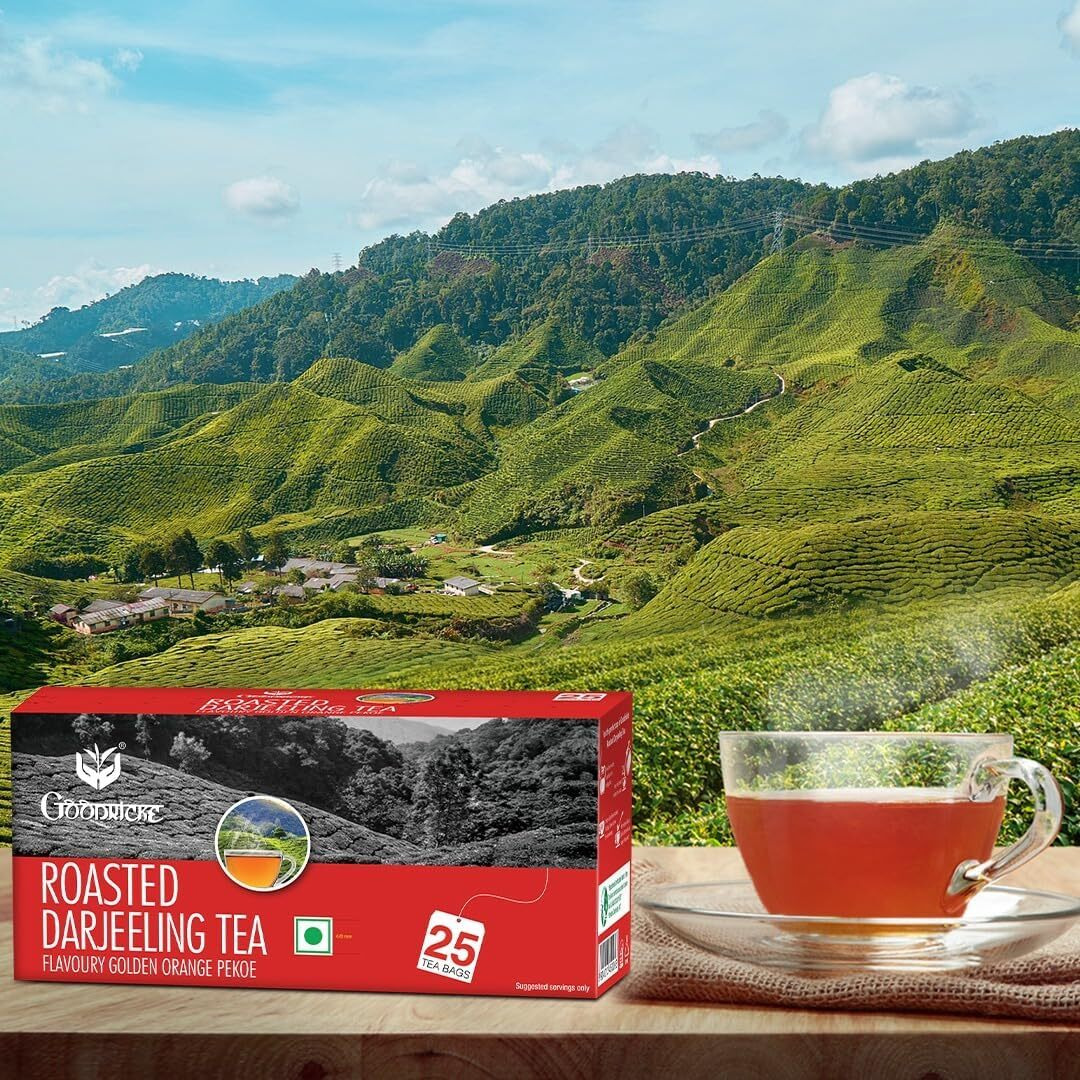 Goodricke Roasted Darjeeling Tea Bags - 25 Teabags (Pack Of 1) | 100% Pure & Original Long Leaf Chai | Flavoury Golden Orange Pekoe | Premium Black Tea With Rich Taste & Flavor