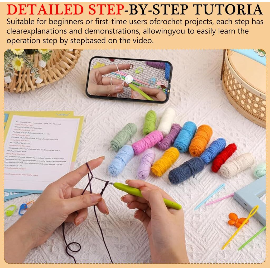 Patpat 4Pcs Floral Crochet Coaster Kit - Diy Crochet Starter Set For Beginners With Ergonomic Hooks, Vibrant Yarns, Needle & Step Guide - Decorative Tea Coasters (Random Colors, Multicolor)