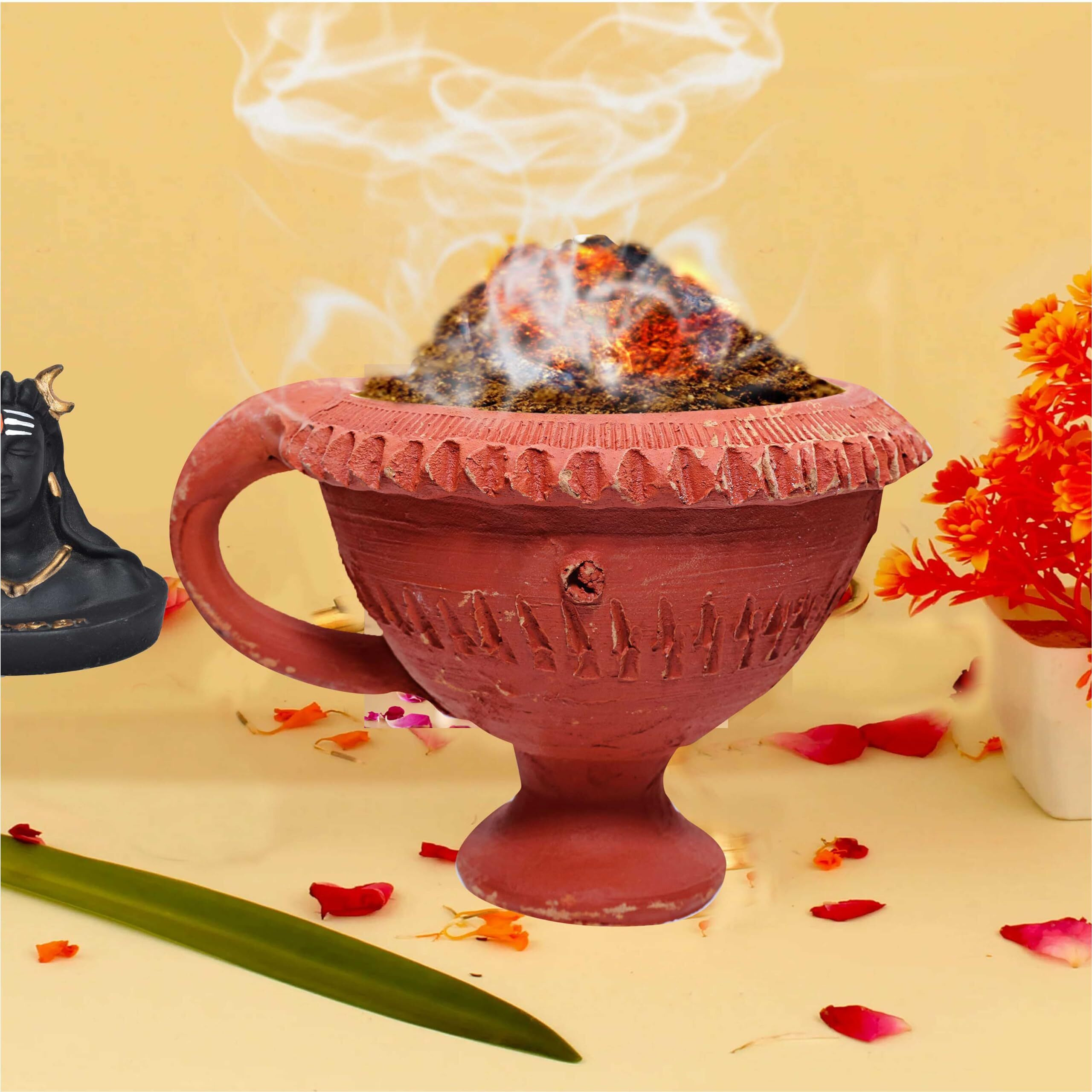 Pure Source India Natural Clay Desi Handmade Dhoop Loban Dani/Dhuni Burner Holder/Pot Stand For Puja/Hawan/Dhuni (Shop/Office/Room/Gardan Etc.) (5 Inch Size 100% Pure Mitti)