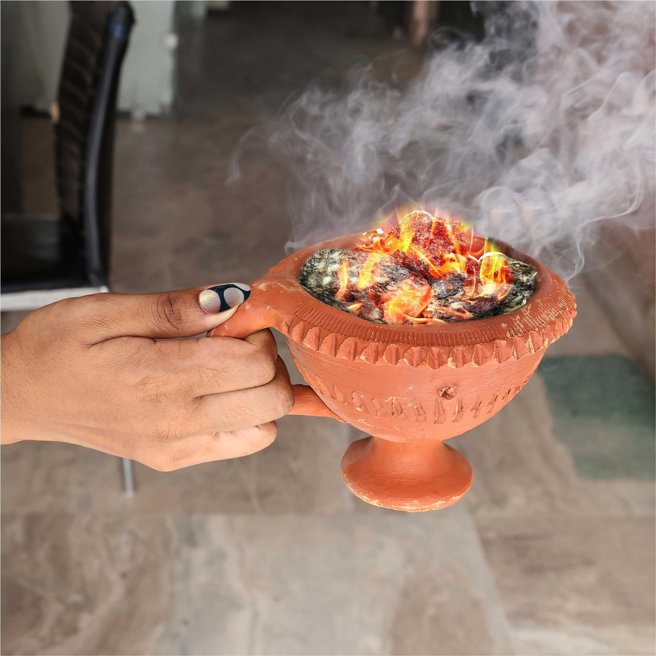 Pure Source India Natural Clay Desi Handmade Dhoop Loban Dani/Dhuni Burner Holder/Pot Stand For Puja/Hawan/Dhuni (Shop/Office/Room/Gardan Etc.) (5 Inch Size 100% Pure Mitti)