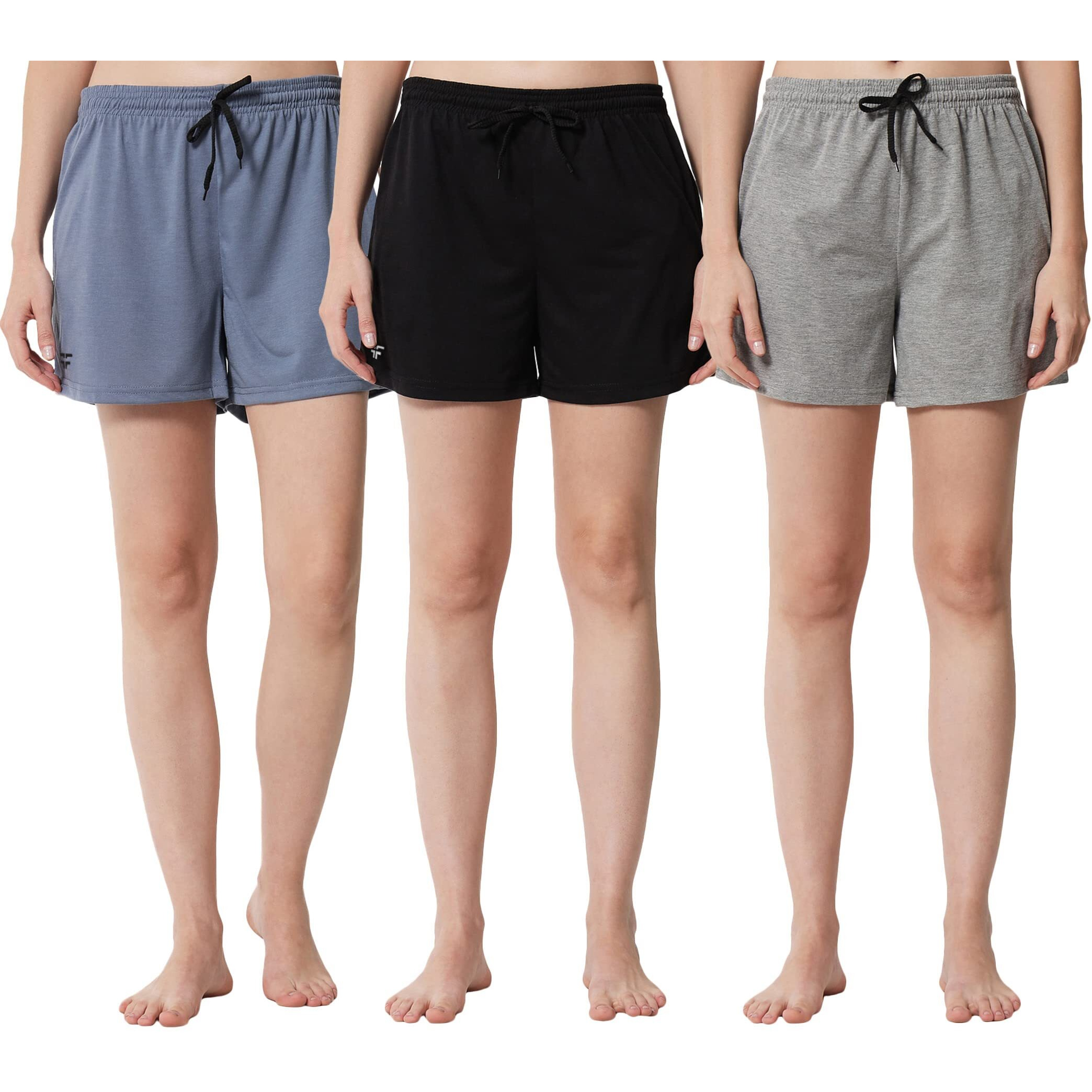 Fflirtygo Women's Shorts | Shorts For Women Short Pant For Women | Black, Grey & Bluish Grey Shorts | Women Shorts Night Wear | Sports Shorts For Woman Combo (Pack Of 3)