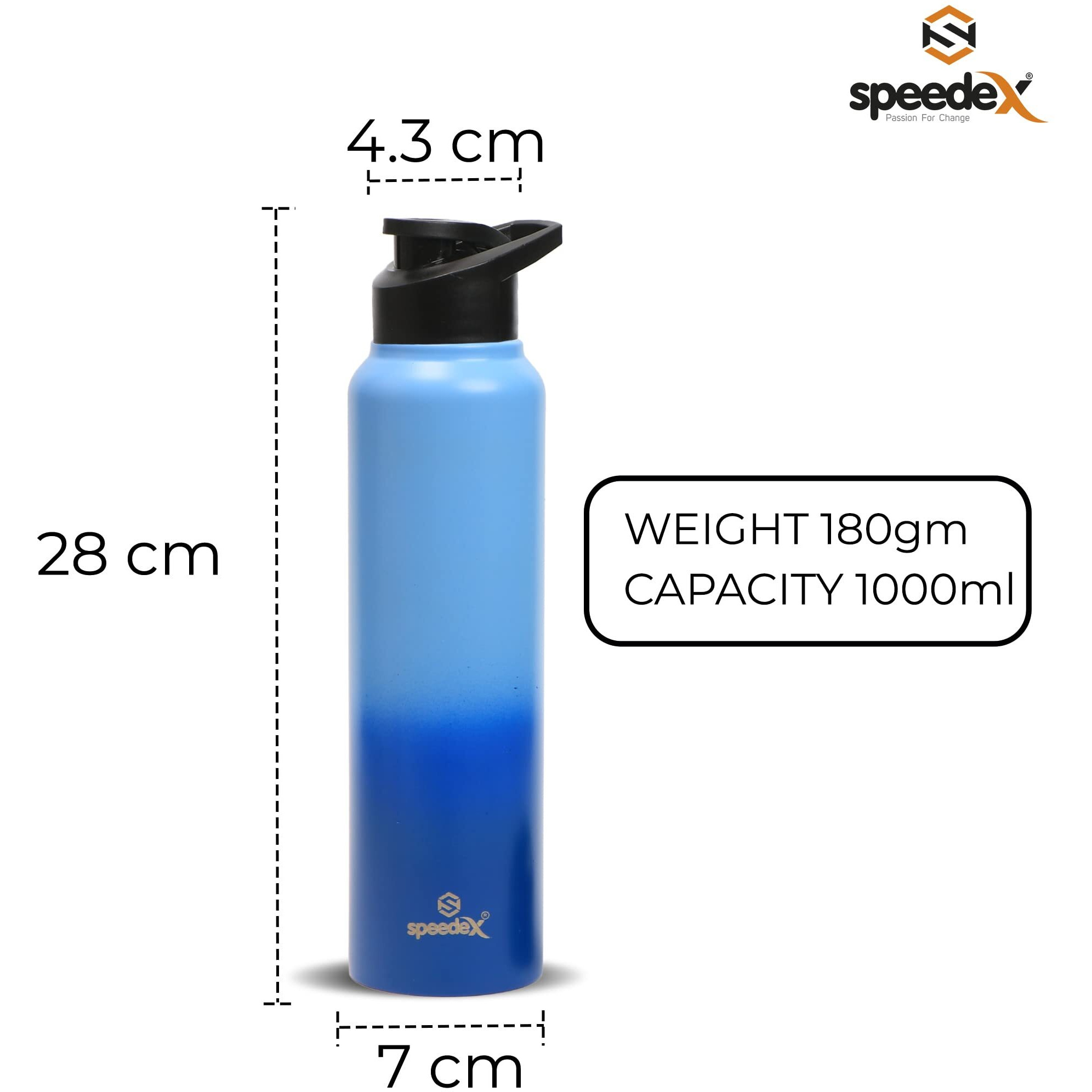 Speedex Stainless Steel Water Bottle 1 Ltr For Kids, Boys, Girls, 1 Litre Bottles For Gym, Sports, Fridge Use, School & Office - 1000Ml, Blue Blue Colour, Set Of 1, Sipper Cap