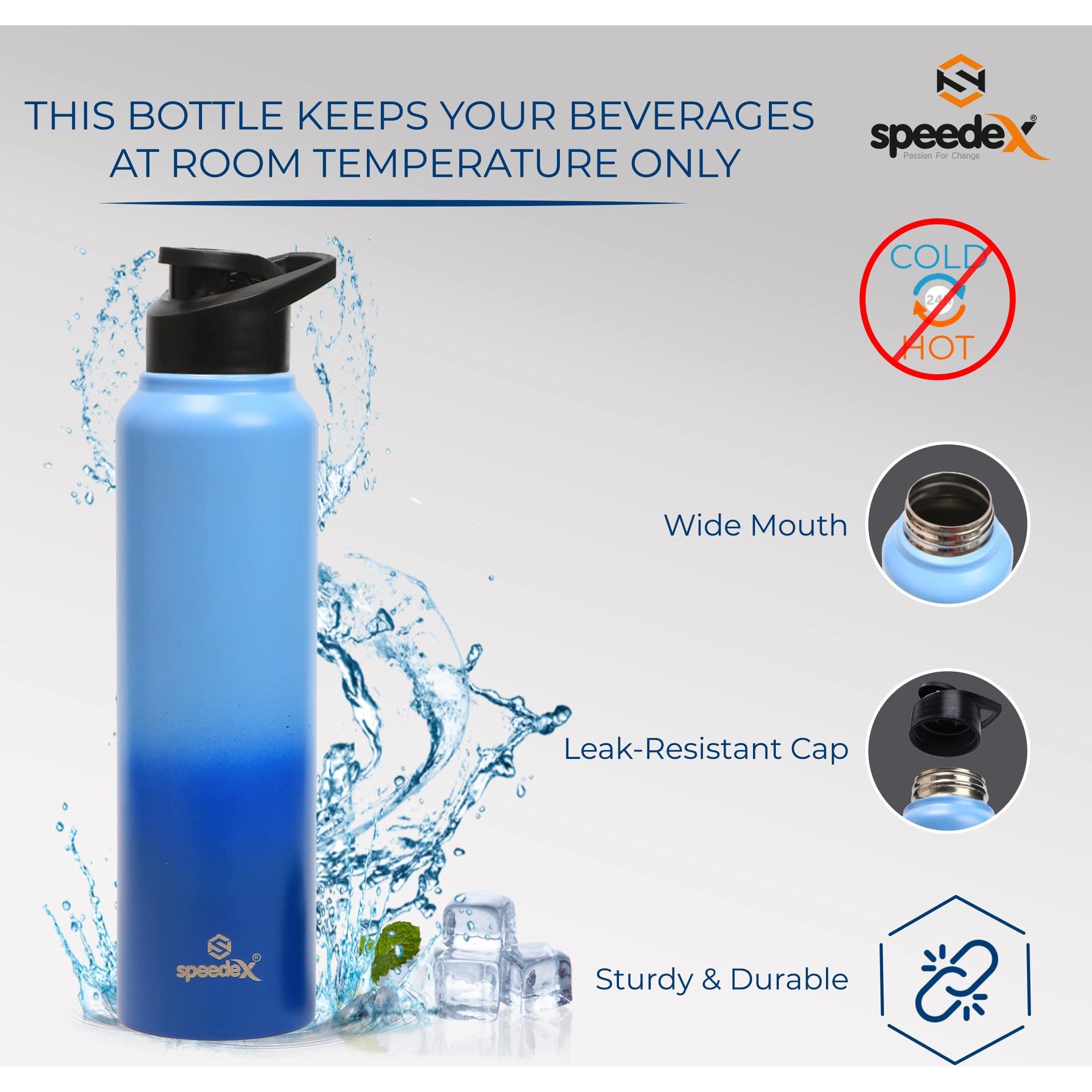 Speedex Stainless Steel Water Bottle 1 Ltr For Kids, Boys, Girls, 1 Litre Bottles For Gym, Sports, Fridge Use, School & Office - 1000Ml, Blue Blue Colour, Set Of 1, Sipper Cap