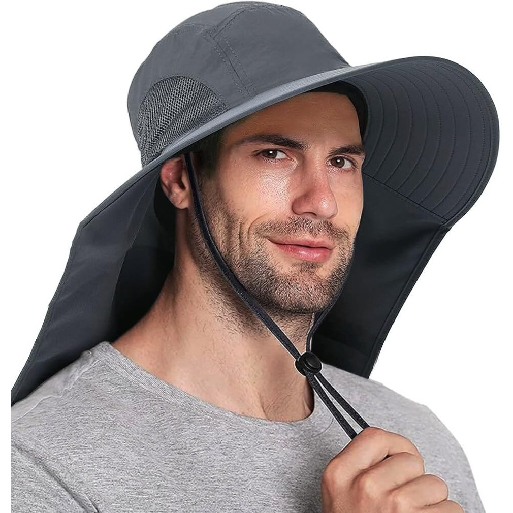 Gustave Men's Wide Brim Sun Hat, Adventurous Men, Uv Protection,Neck Flap & Adjustable Chin Strap For Hiking, Fishing, Gardening
