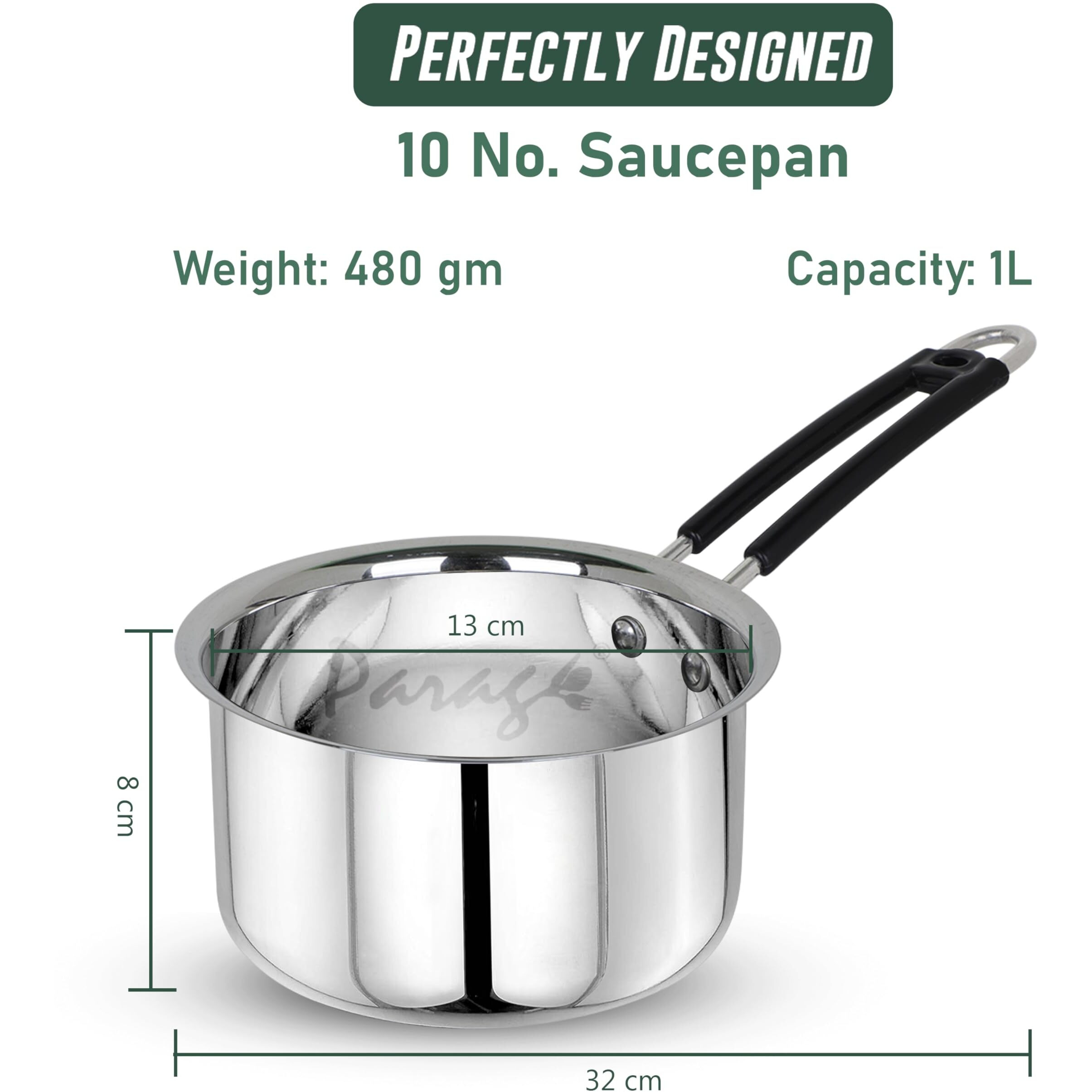 Parage 1 Pieces Stainless Steel Sauce Pan, Tea Pan, Milk Pan Heavy Guage, 1 Ltr With Heat-Resistant Wire Handle Induction & Gas Stove Friendly (Silver)