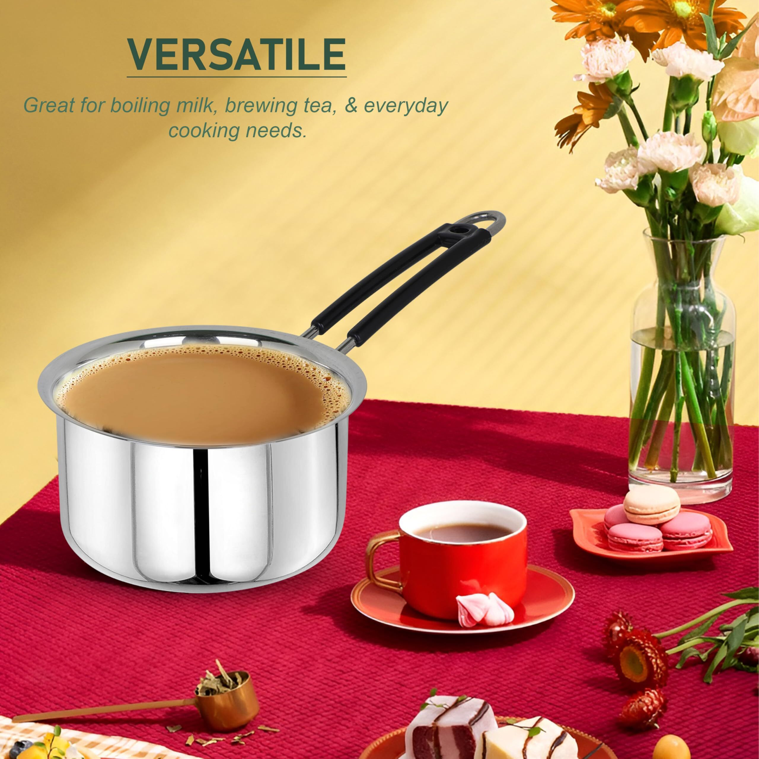 Parage 1 Pieces Stainless Steel Sauce Pan, Tea Pan, Milk Pan Heavy Guage, 1 Ltr With Heat-Resistant Wire Handle Induction & Gas Stove Friendly (Silver)