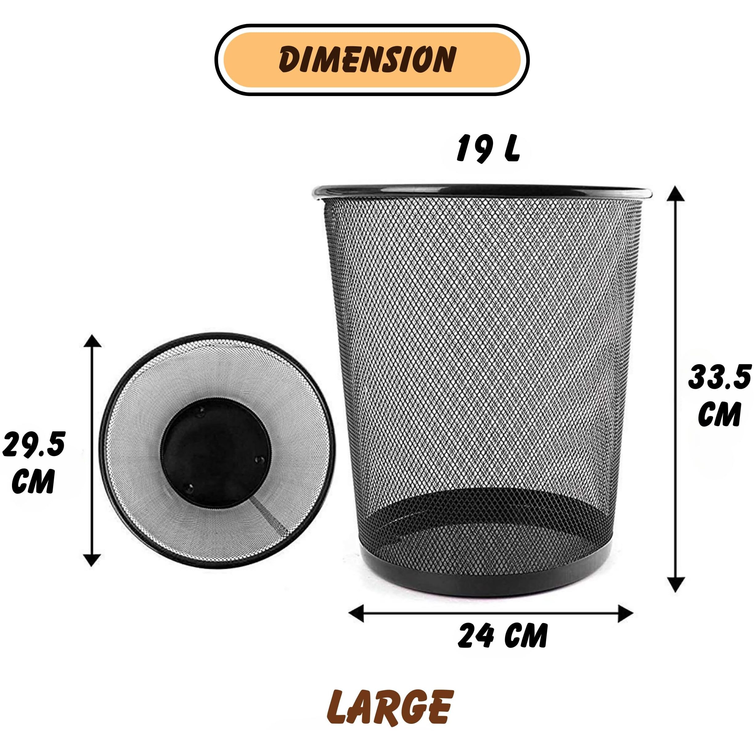 Goodwill Tech Open-Top Cylindrical Metal Mesh Recycling Dustbins- Waste Basket For Home/Office/Coffee Shop/Hotel Non-Toxic - Black (Set Of 9, Large (19L))