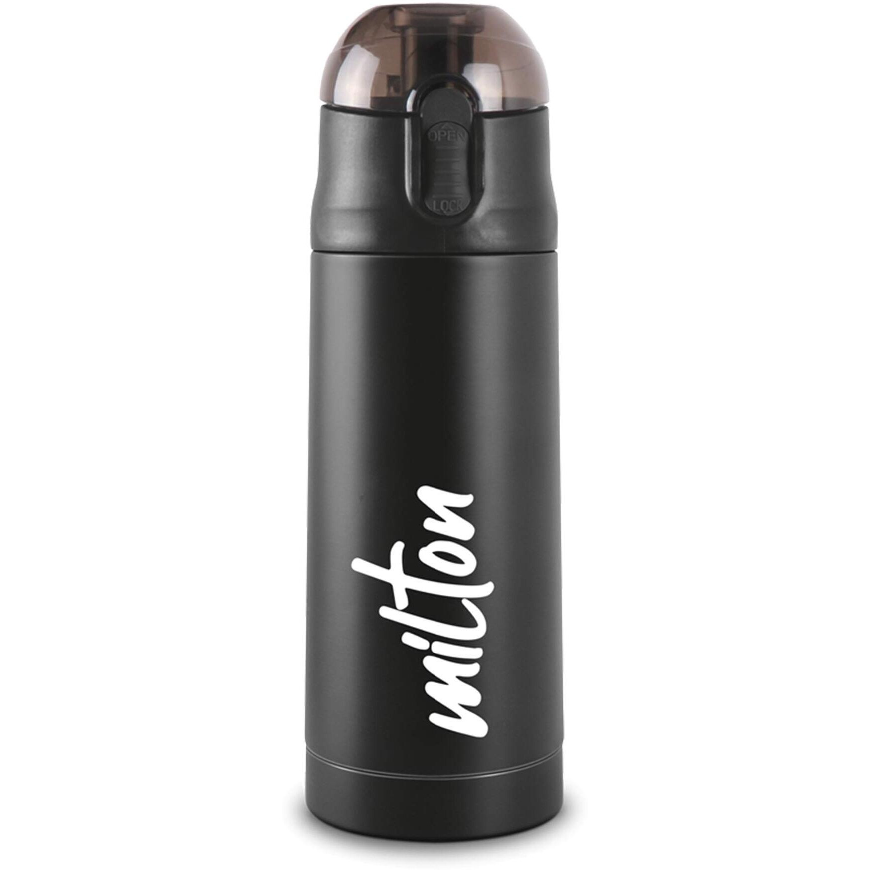 Milton New Crown 400 Thermosteel Bottle With One Touch Safety Lock, 350 Ml Water Bottles, 24 Hours Hot And Cold, Easy To Carry, Easy Grip, Rust Proof, Tea, Coffee, Office, Travel Bottle, Silver
