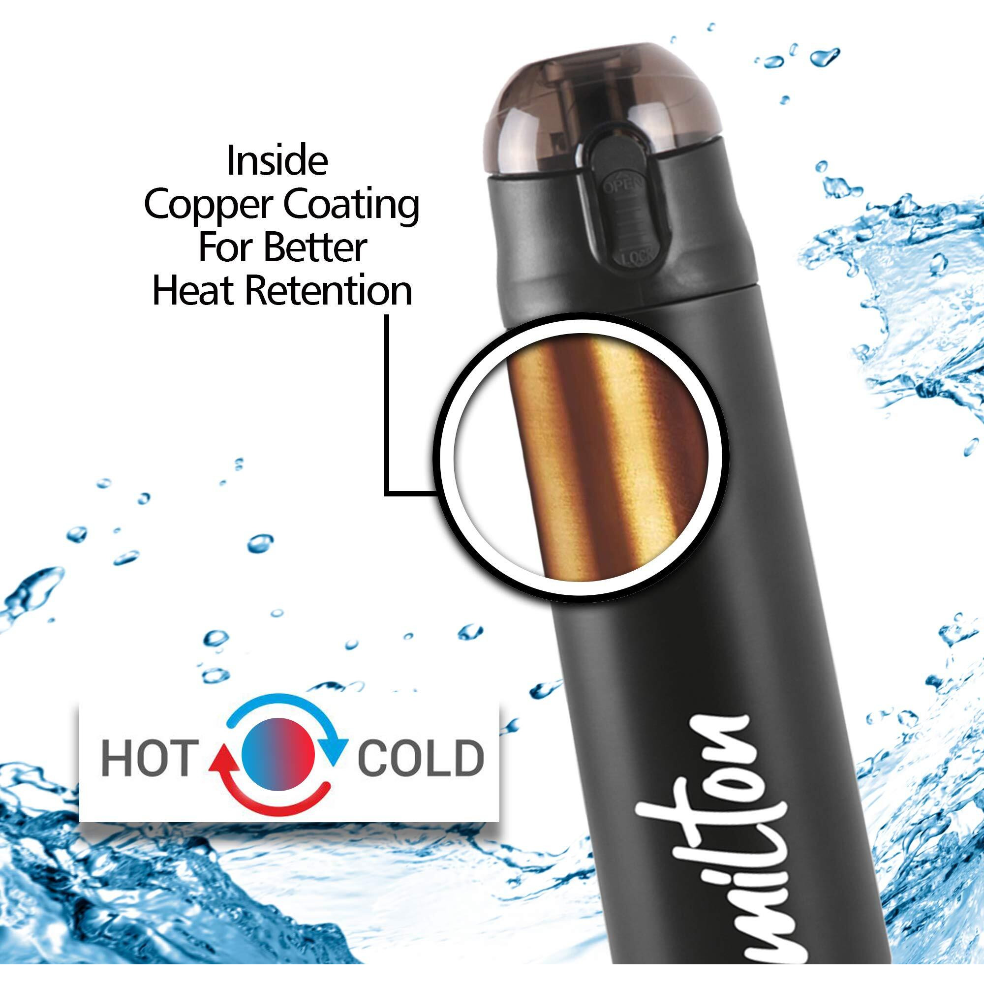 Milton New Crown 400 Thermosteel Bottle With One Touch Safety Lock, 350 Ml Water Bottles, 24 Hours Hot And Cold, Easy To Carry, Easy Grip, Rust Proof, Tea, Coffee, Office, Travel Bottle, Silver