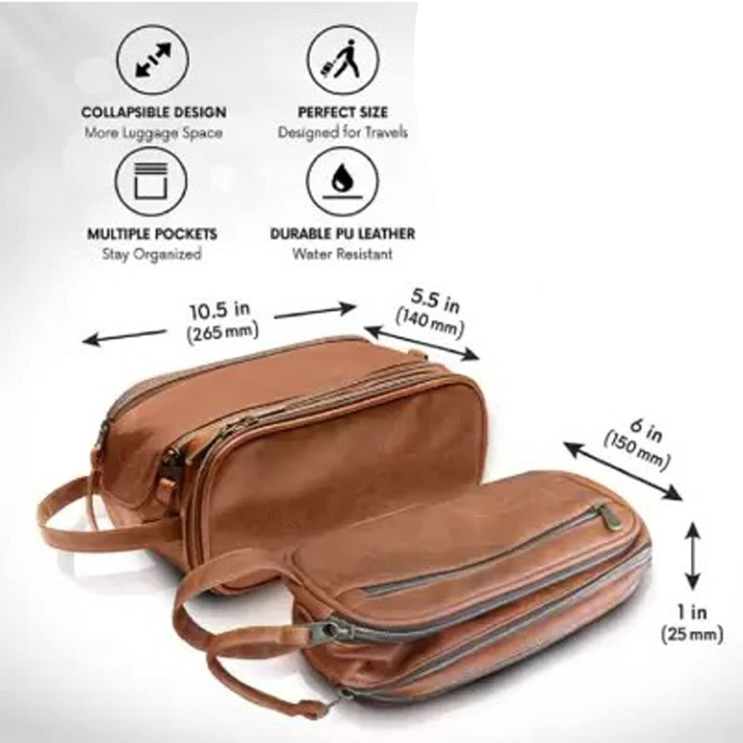 Handcuffs Toiletry Bag For Men & Women | Leather | Waterproof | Travel | Pouch | Toiletries | Shaving Kit | Grooming | Makeup | Cosmetic | Bags (Brown), 16 Cm