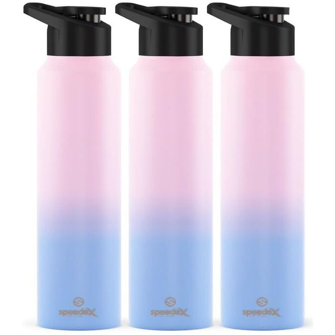 Speedex Stainless Steel Water Bottle 1 Litre, Leakproof Sipper Cap 1 Ltr, Dual Pink Blue, Bottles 1+ Litre For School, Gym, Office, Boys, Girls, Men, Women, Kids 1Ltr - 1000 Ml - Set Of 3