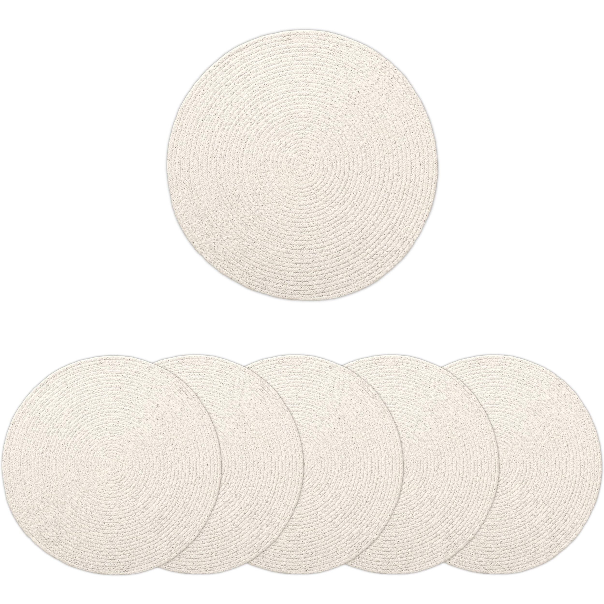 Encasa Xo Dining Table Mats Set Of 6 | Cotton Round Placemat - 33 Cm Diameter | Off White | Handmade Rib Style