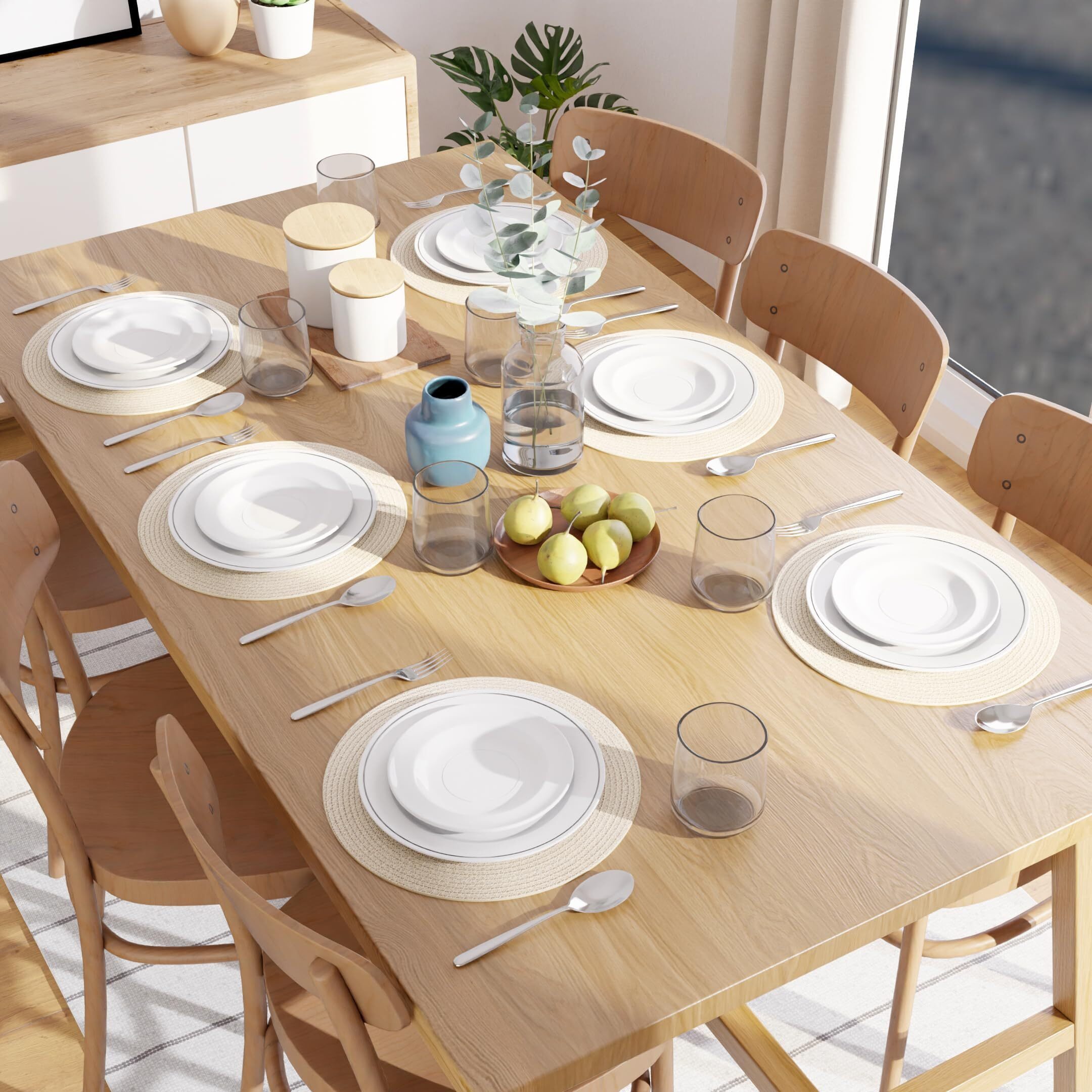 Encasa Xo Dining Table Mats Set Of 6 | Cotton Round Placemat - 33 Cm Diameter | Off White | Handmade Rib Style