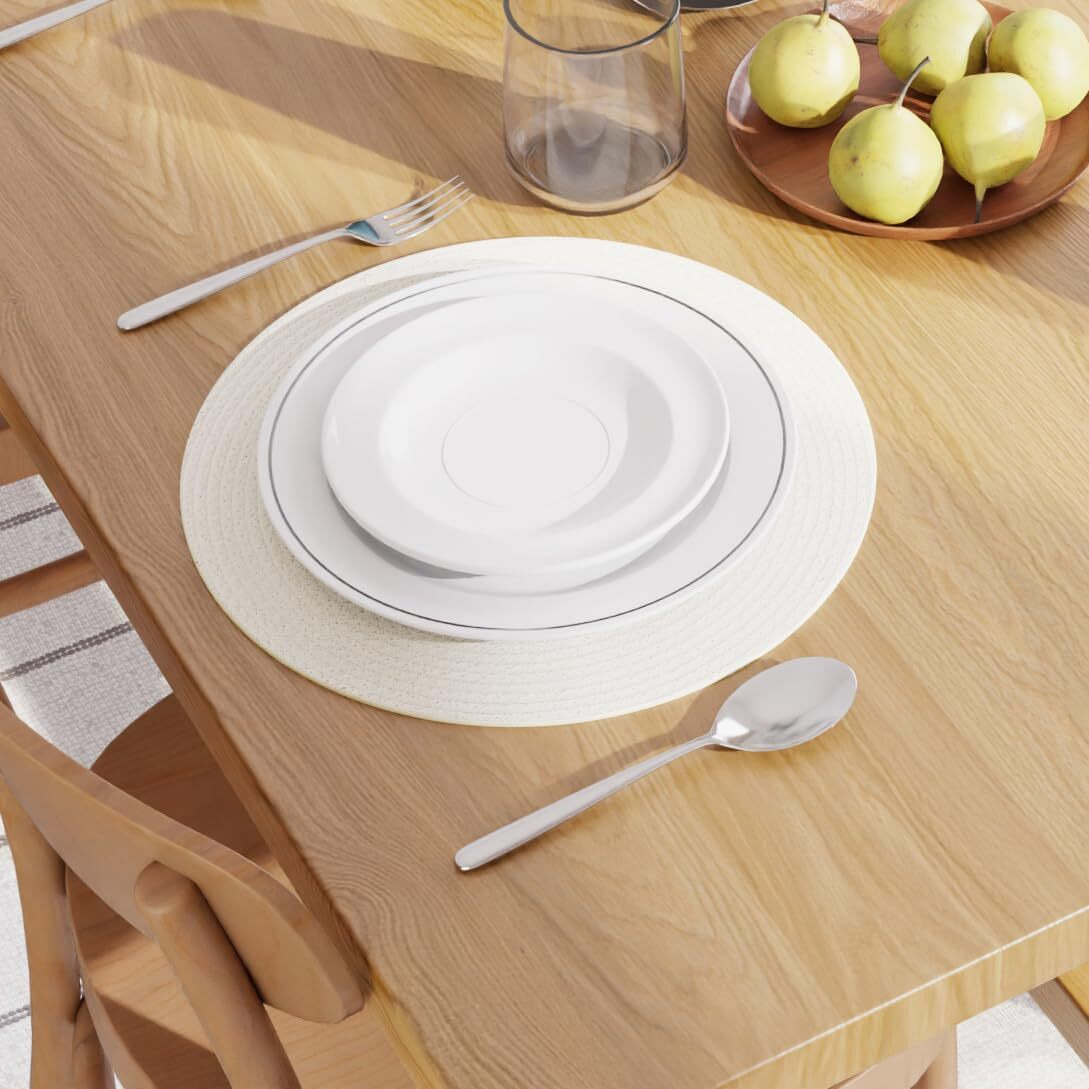 Encasa Xo Dining Table Mats Set Of 6 | Cotton Round Placemat - 33 Cm Diameter | Off White | Handmade Rib Style