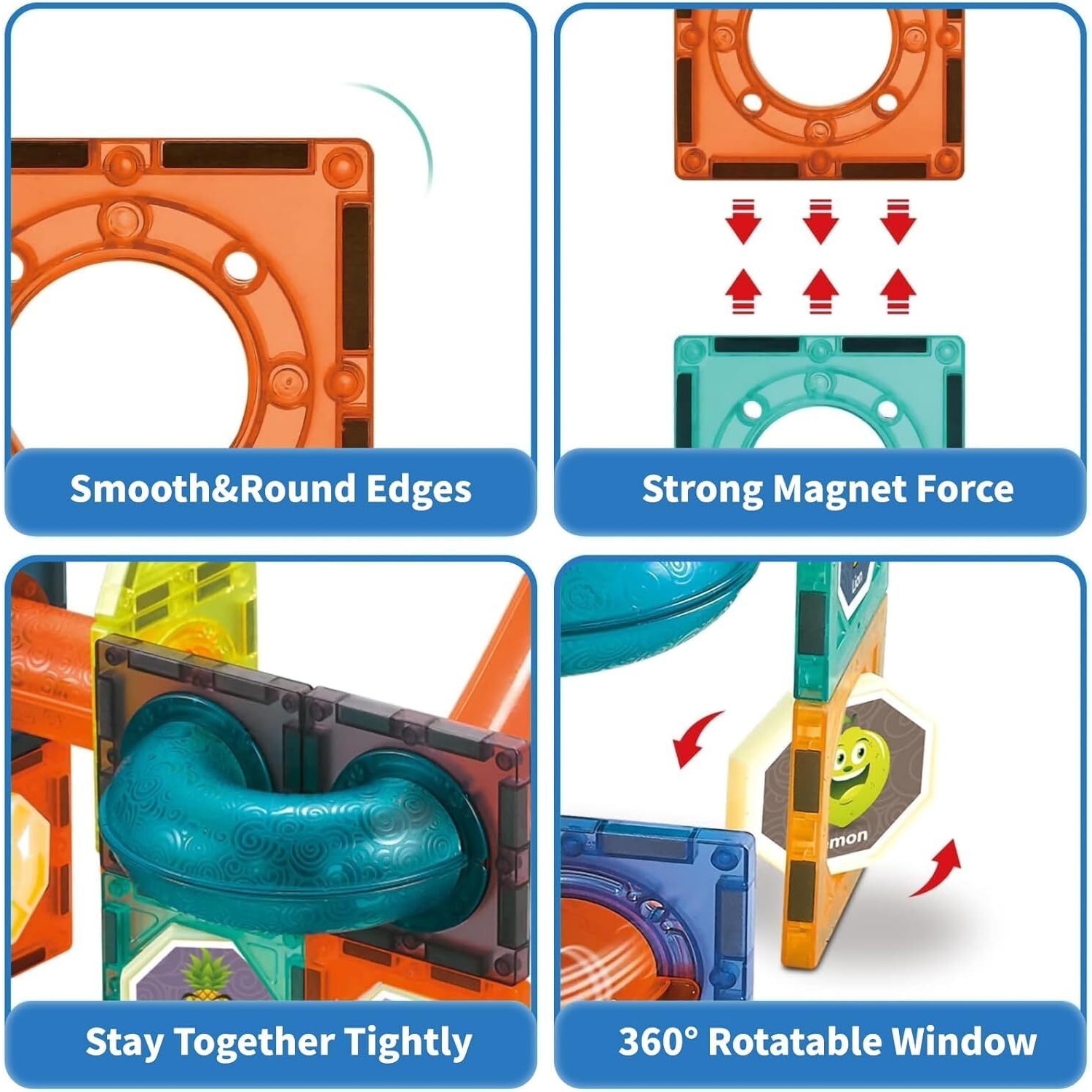 Magnetic Tiles, Yotym 49 Piece Light Magnetic Tiles Building Tile For Kids,3D Clear Educational Stem Toys, Marble Run Blocks Toys For Kids Ages 3+Year Old Boys Girls (Magnetic Marble Run Block Set)