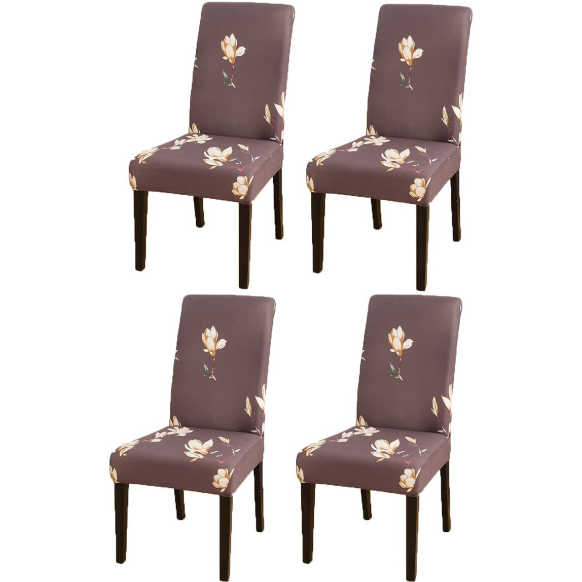 Styleys Floral Stretchable Elastic Dining Chair Cover Slipcovers (Set Of 4, Mangolia Flower Coffee, Slmc168),Polyester