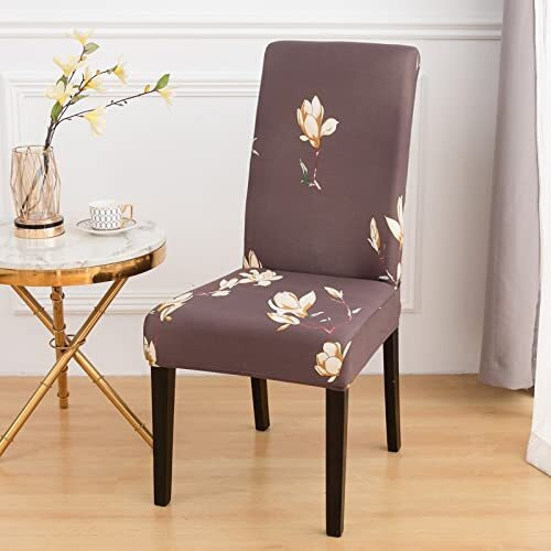 Styleys Floral Stretchable Elastic Dining Chair Cover Slipcovers (Set Of 4, Mangolia Flower Coffee, Slmc168),Polyester