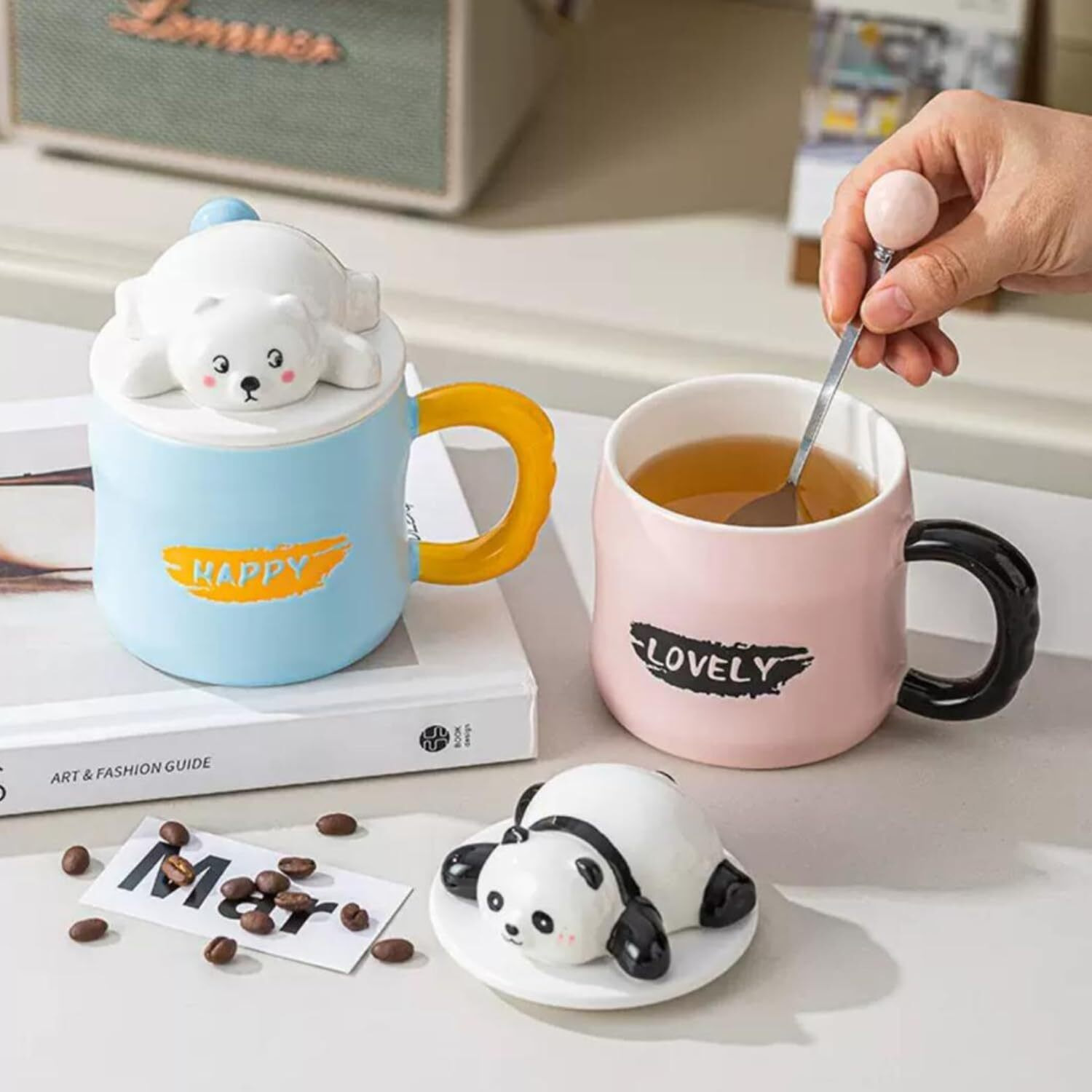 Nyrwana Coffee Mug, Gift Items For Women, Birthday Gift For Girlfriend, Mugs For Gift, Unique Gift For Women, Cups And Mugs, Gift For Women Birthday Special, Bear Mug With Lid And Spoon (Blue)