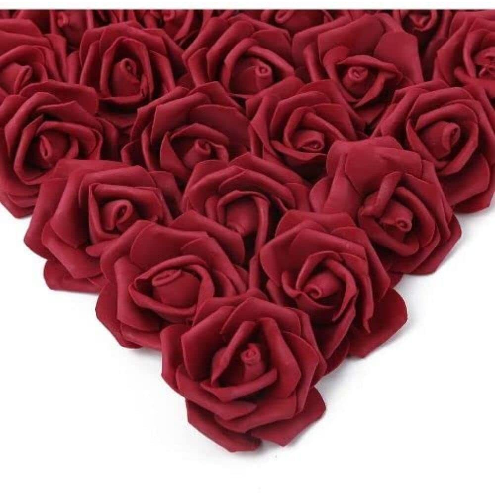 Satyam Kraft 12 Pcs Artificial Big Fake Foam Rose Water Floating Flowers, Pooja Thali, Bouquet Gifts,Trousseau Packing, Wedding Festival And Events,Home, Bedroom Decoration Diy Craft (Maroon)