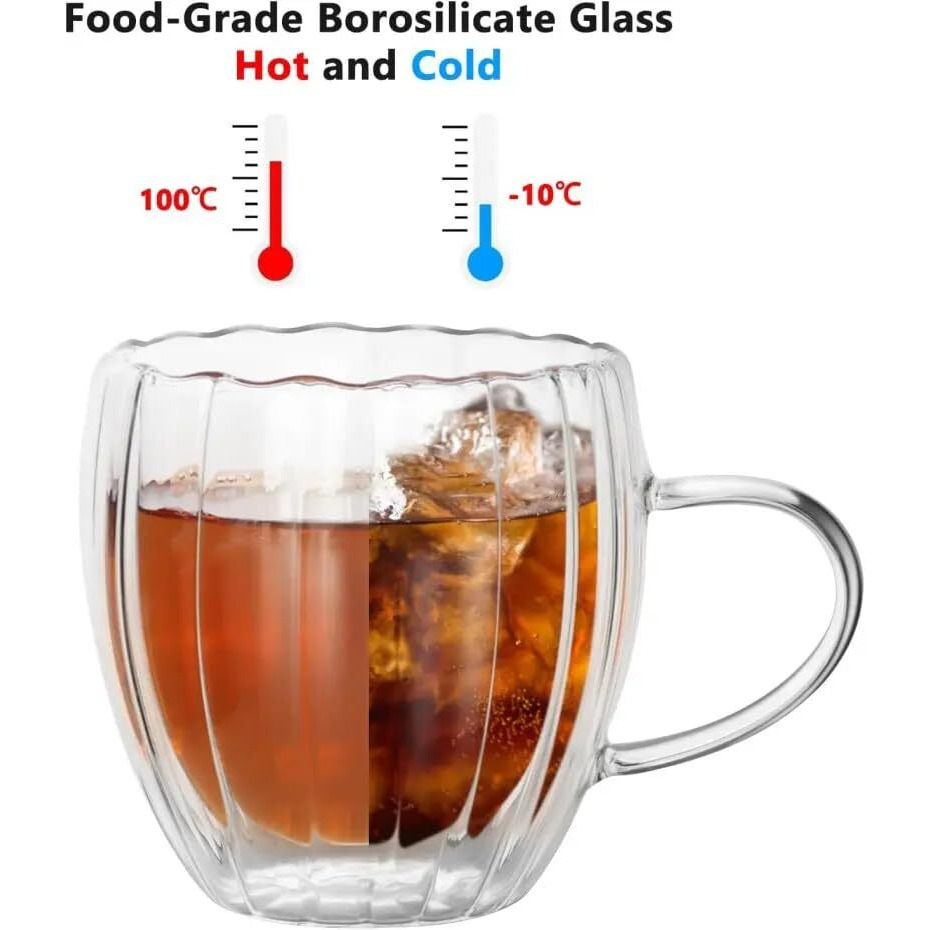 Zroy Enterprise Premium Glass Coffee Mug Tea Cups Set Of 6-215 Ml, Transparent, Glass Cups Set For Coffee, Green Tea, Herbal Tea, Lemon Tea, Milk Cup, Hot/Cold Drinks Cups (6, Belll)