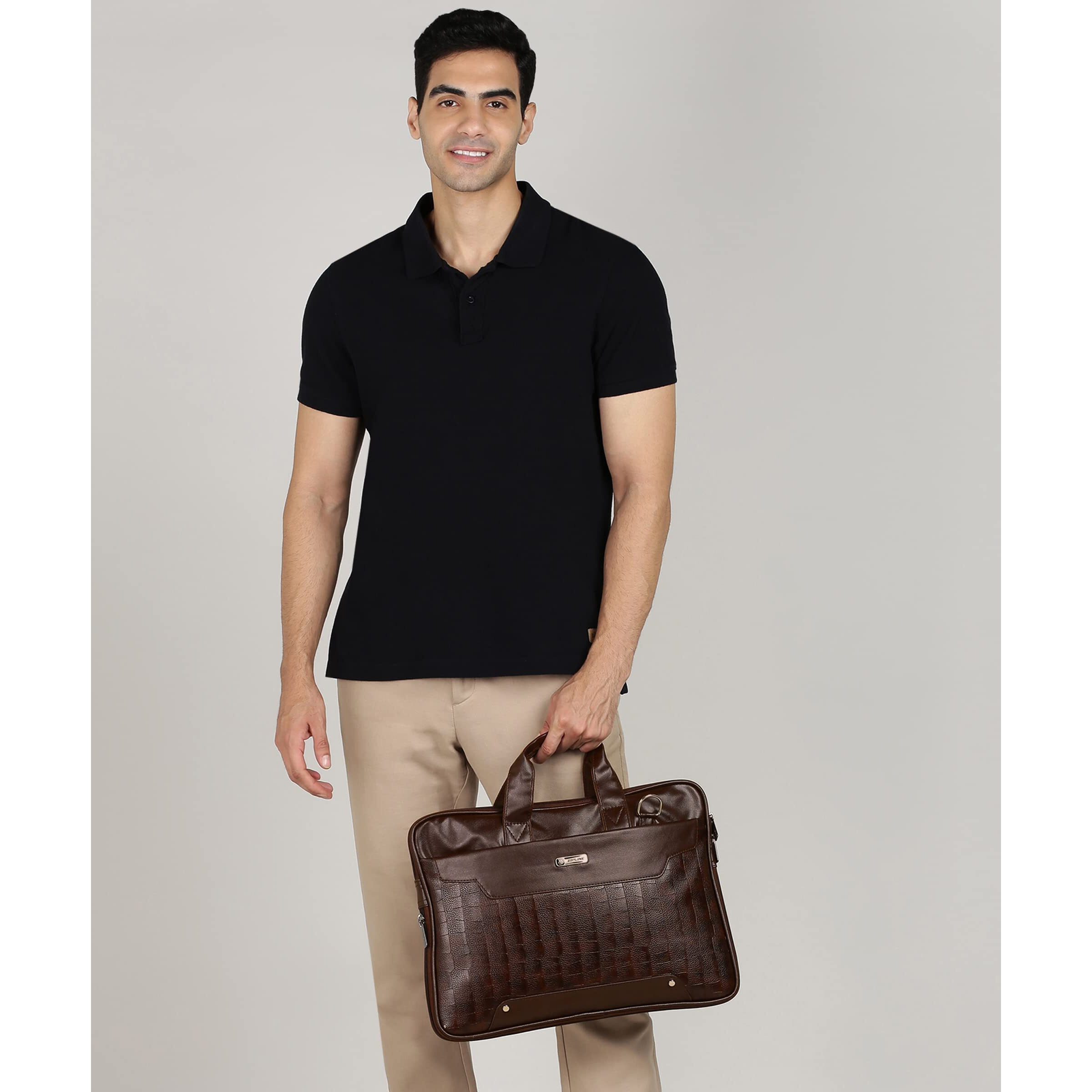 Zipline Office Faux Leather Small Laptop Bag For Men - Fits 13 Inch Laptop/Tablet Messenger Bags For Mens (1-Tan Bag)